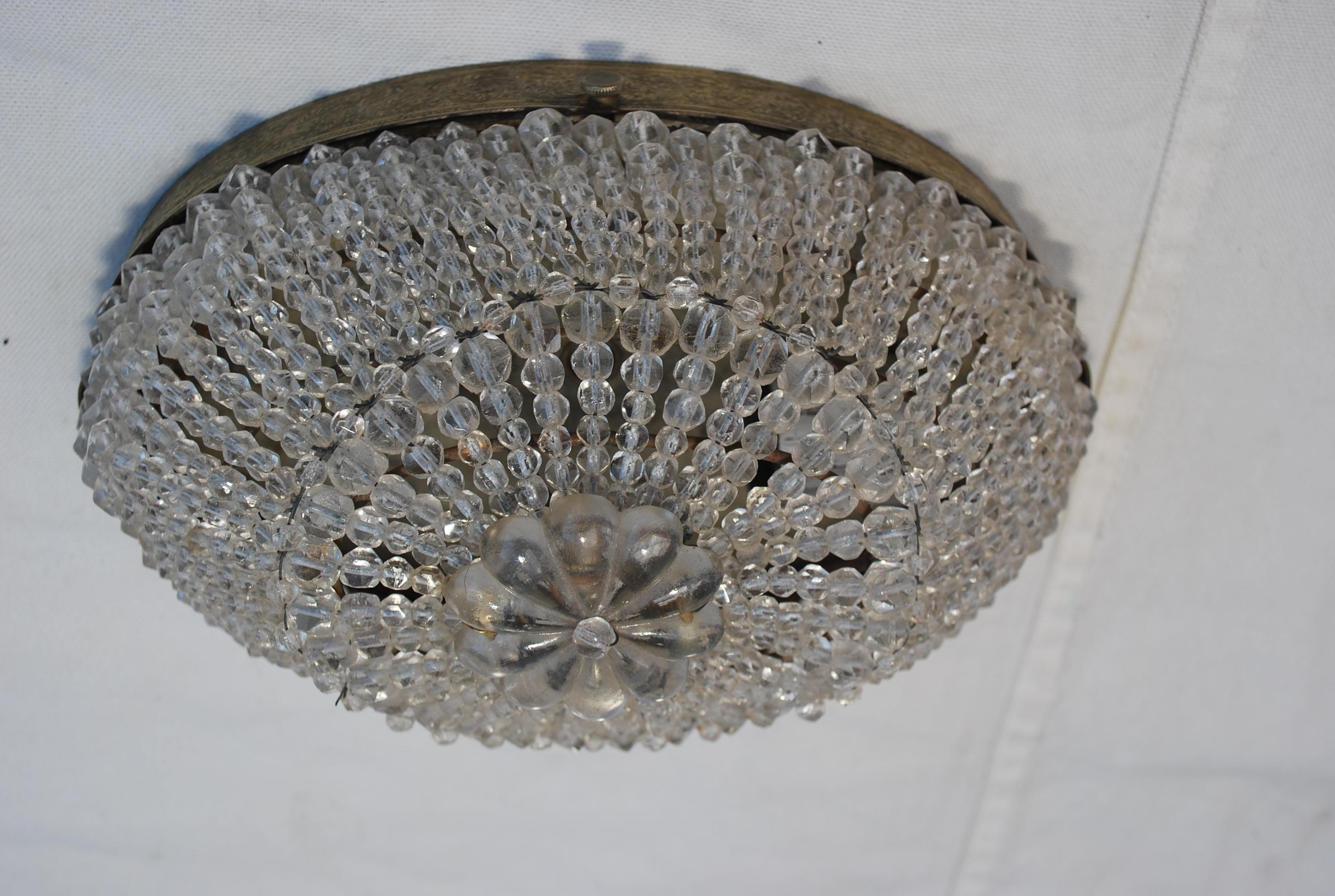 American Beautiful and Rare Small 1930's Beaded Flush Mount Light For Sale