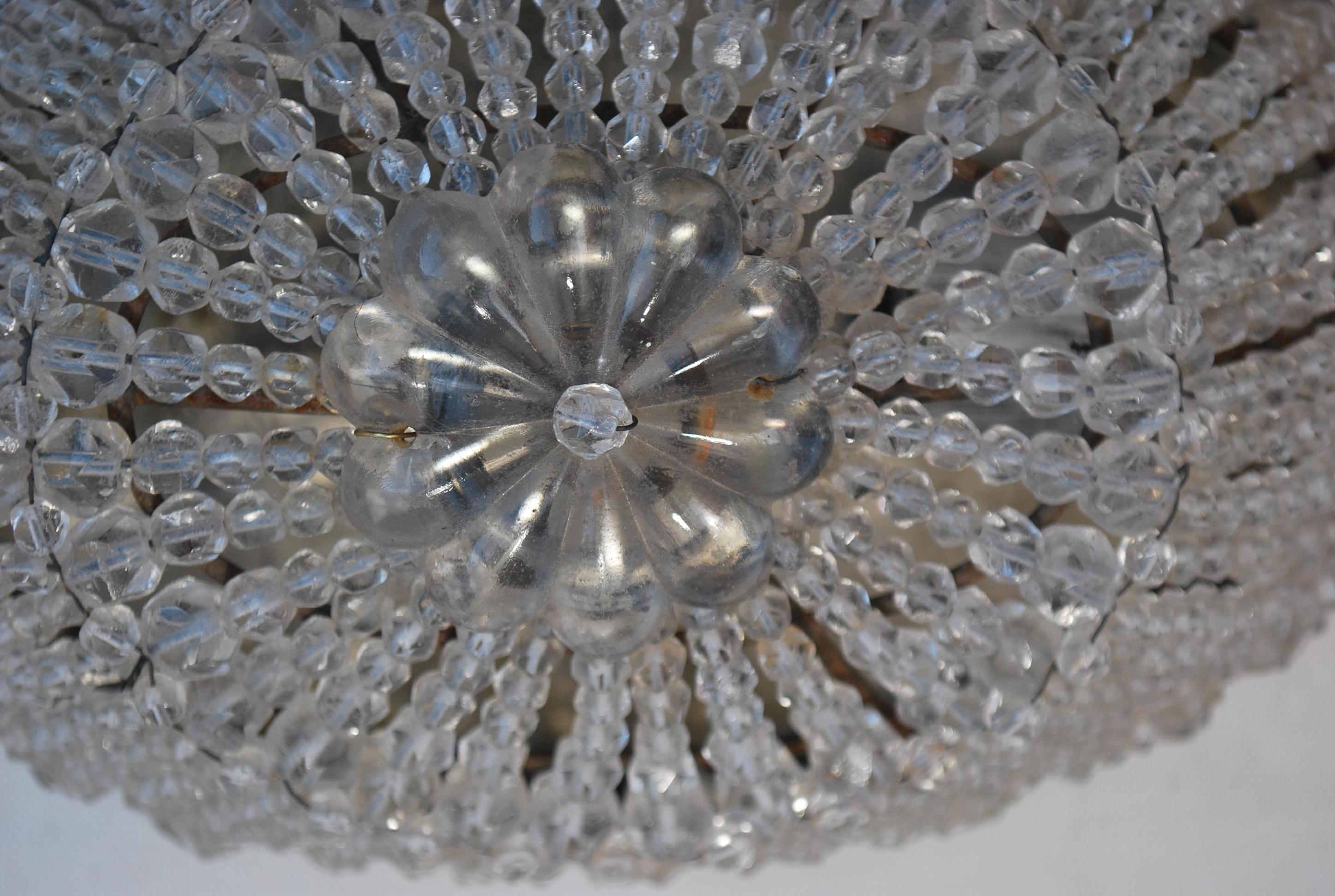 Beautiful and Rare Small 1930's Beaded Flush Mount Light In Good Condition For Sale In Los Angeles, CA