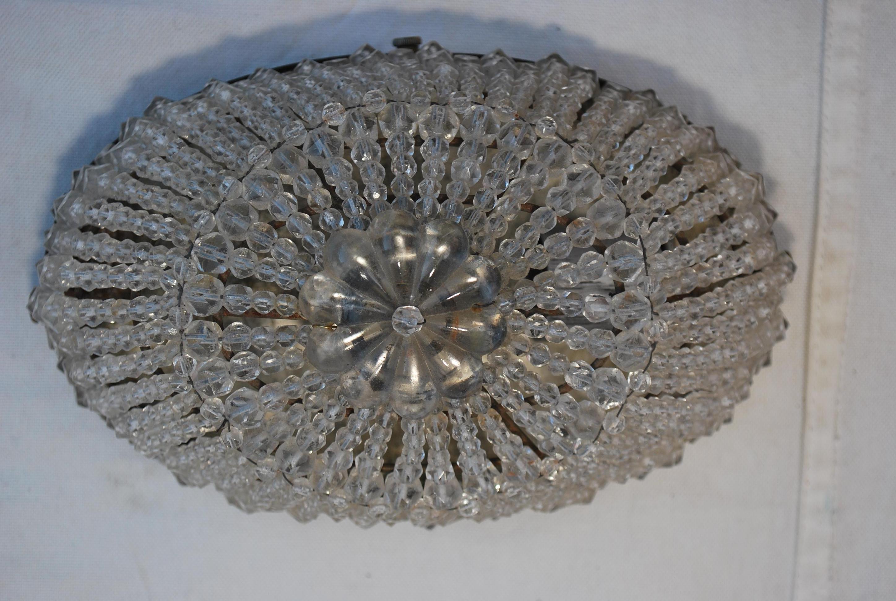 Mid-20th Century Beautiful and Rare Small 1930's Beaded Flush Mount Light For Sale