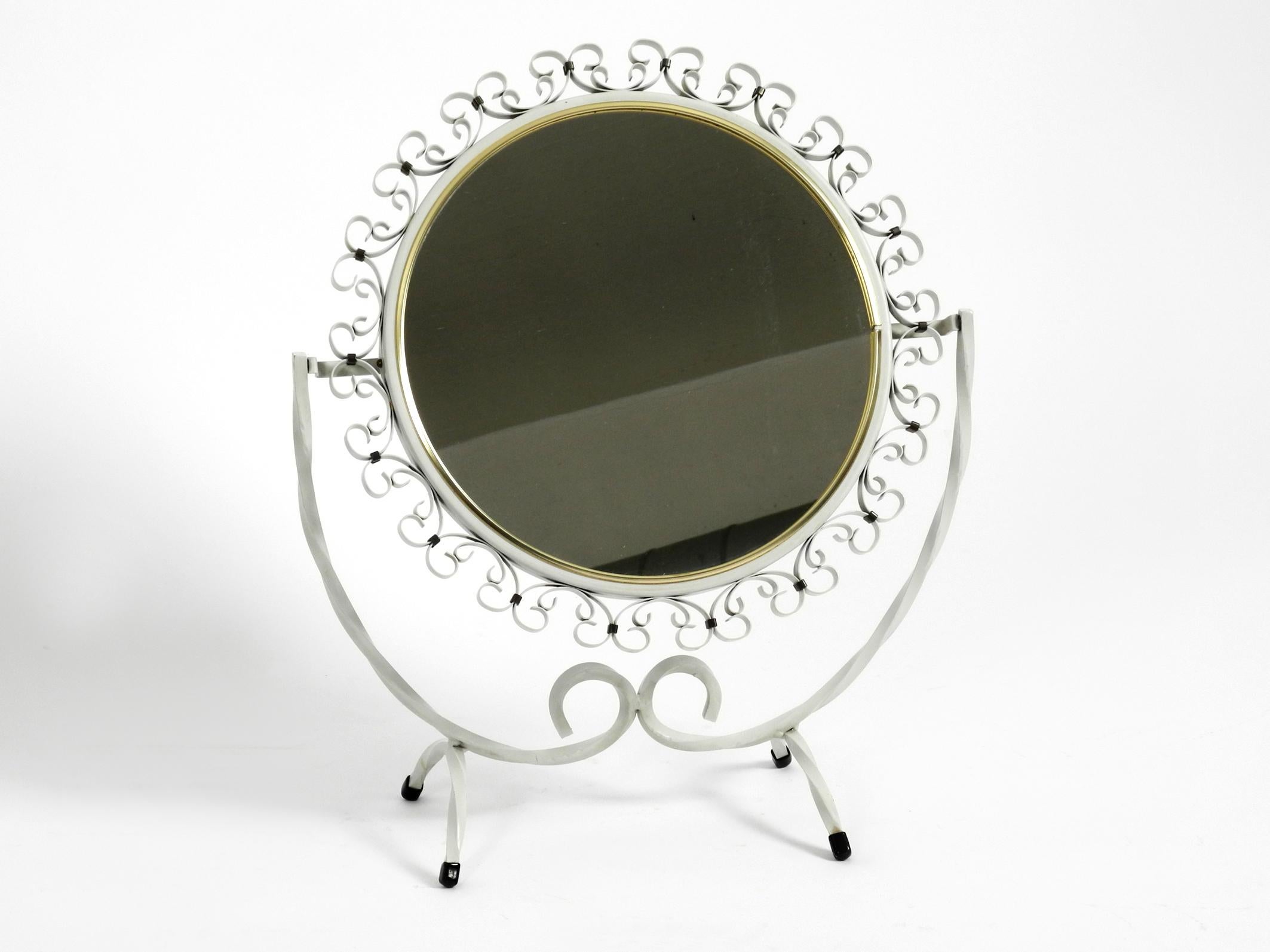 Beautiful and Rare Swiveling Midcentury Metal Table Mirror in White For Sale 5