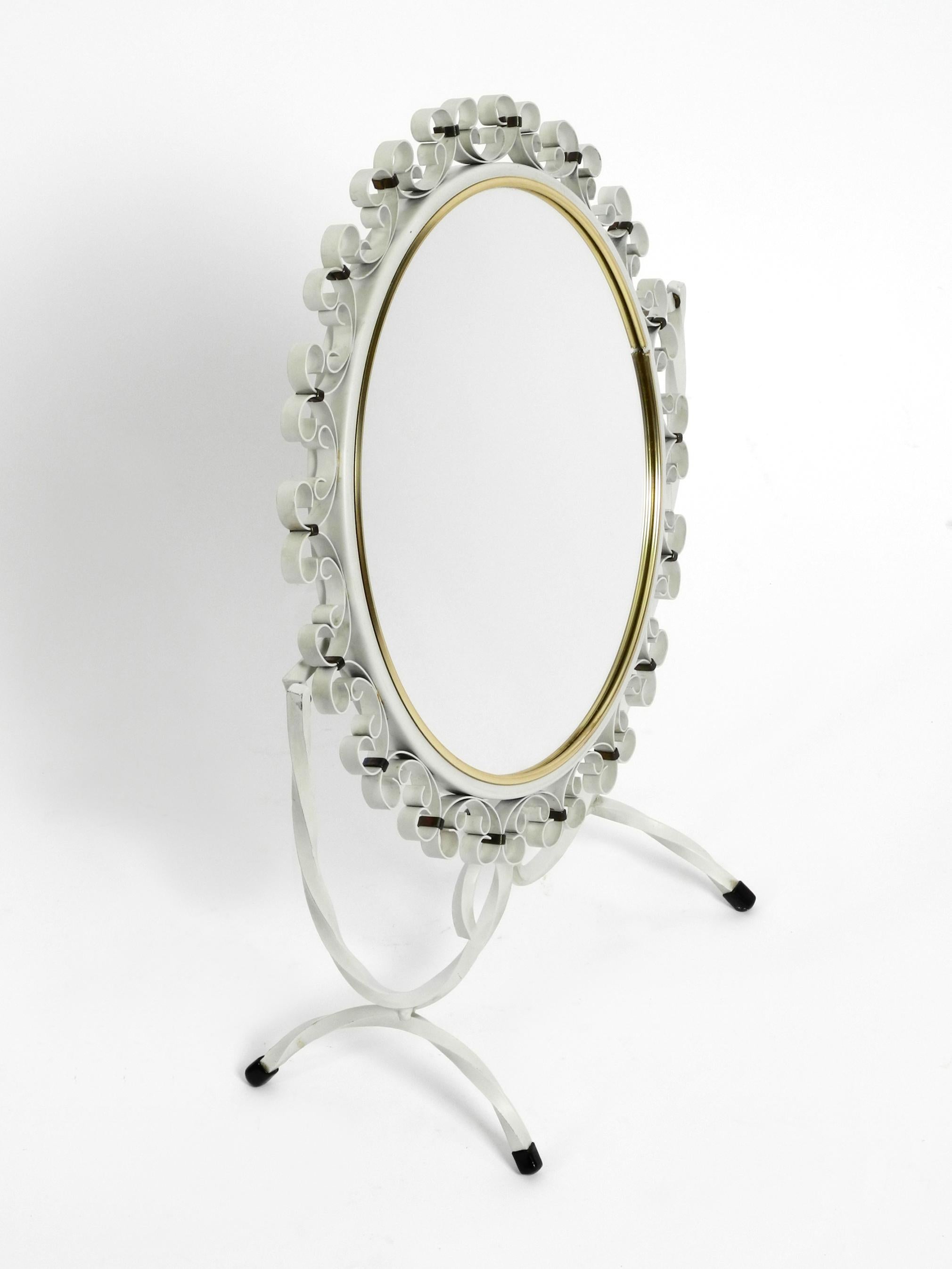 Beautiful and Rare Swiveling Midcentury Metal Table Mirror in White For Sale 6