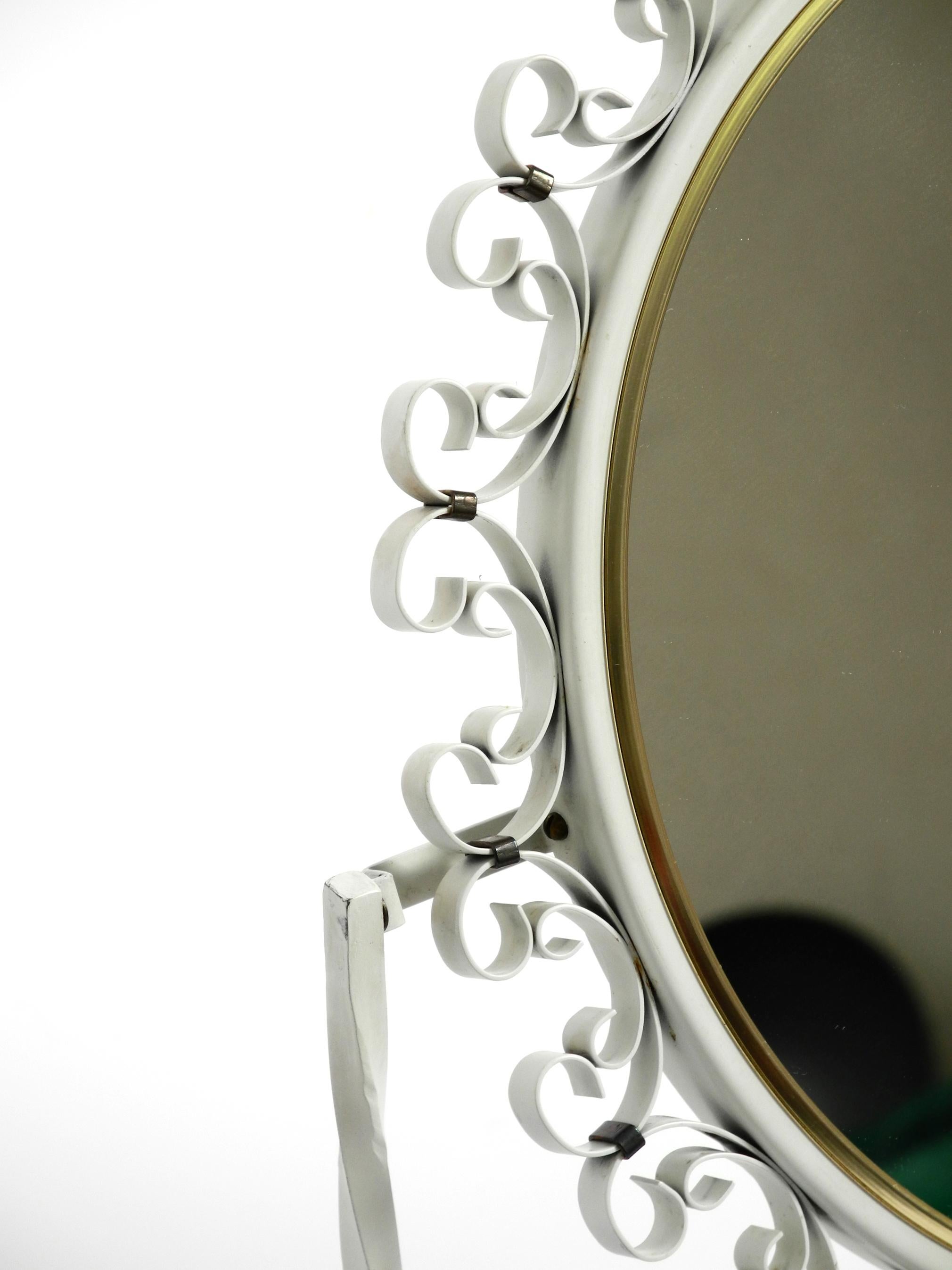 Beautiful and Rare Swiveling Midcentury Metal Table Mirror in White For Sale 8