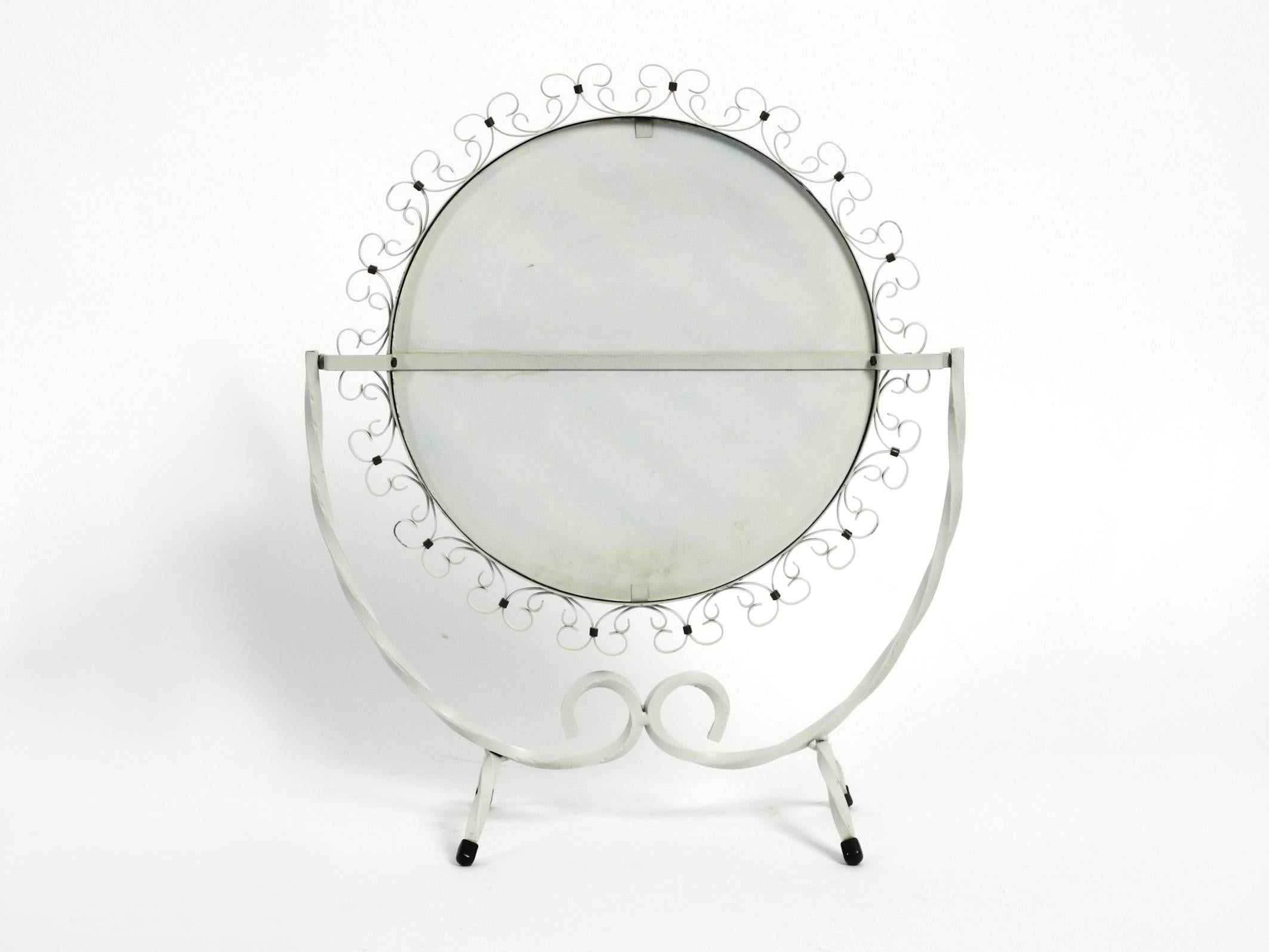 Beautiful and Rare Swiveling Midcentury Metal Table Mirror in White For Sale 9