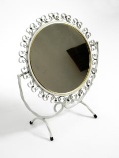 Beautiful and Rare Swiveling Midcentury Metal Table Mirror in White