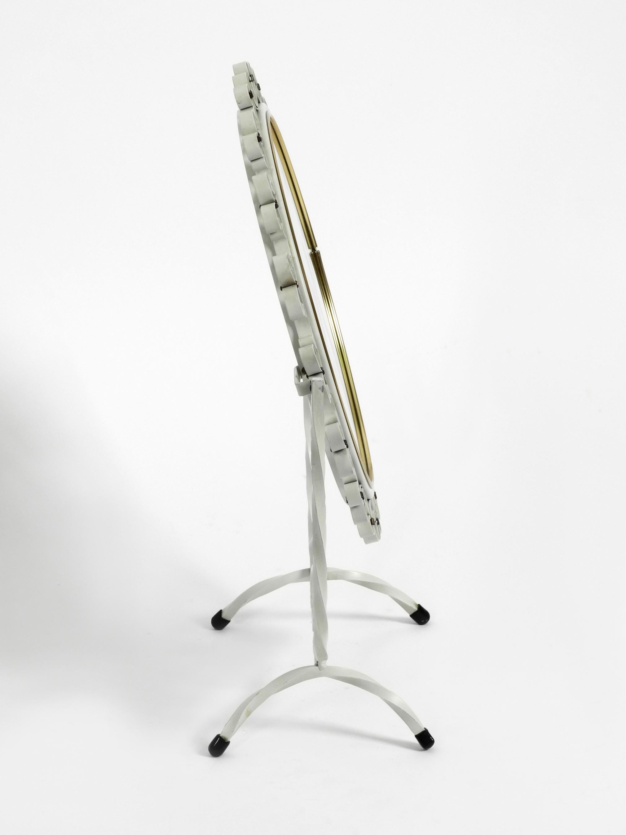 European Beautiful and Rare Swiveling Midcentury Metal Table Mirror in White For Sale