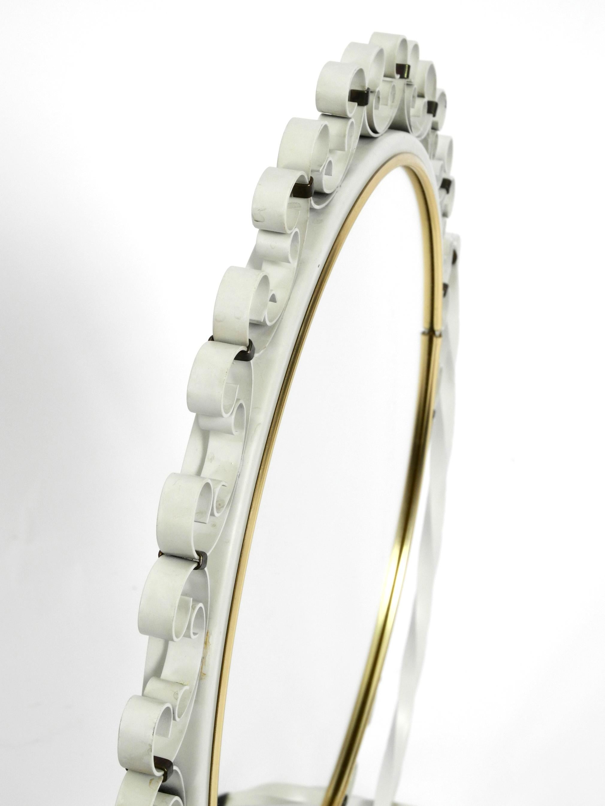 Beautiful and Rare Swiveling Midcentury Metal Table Mirror in White For Sale 1