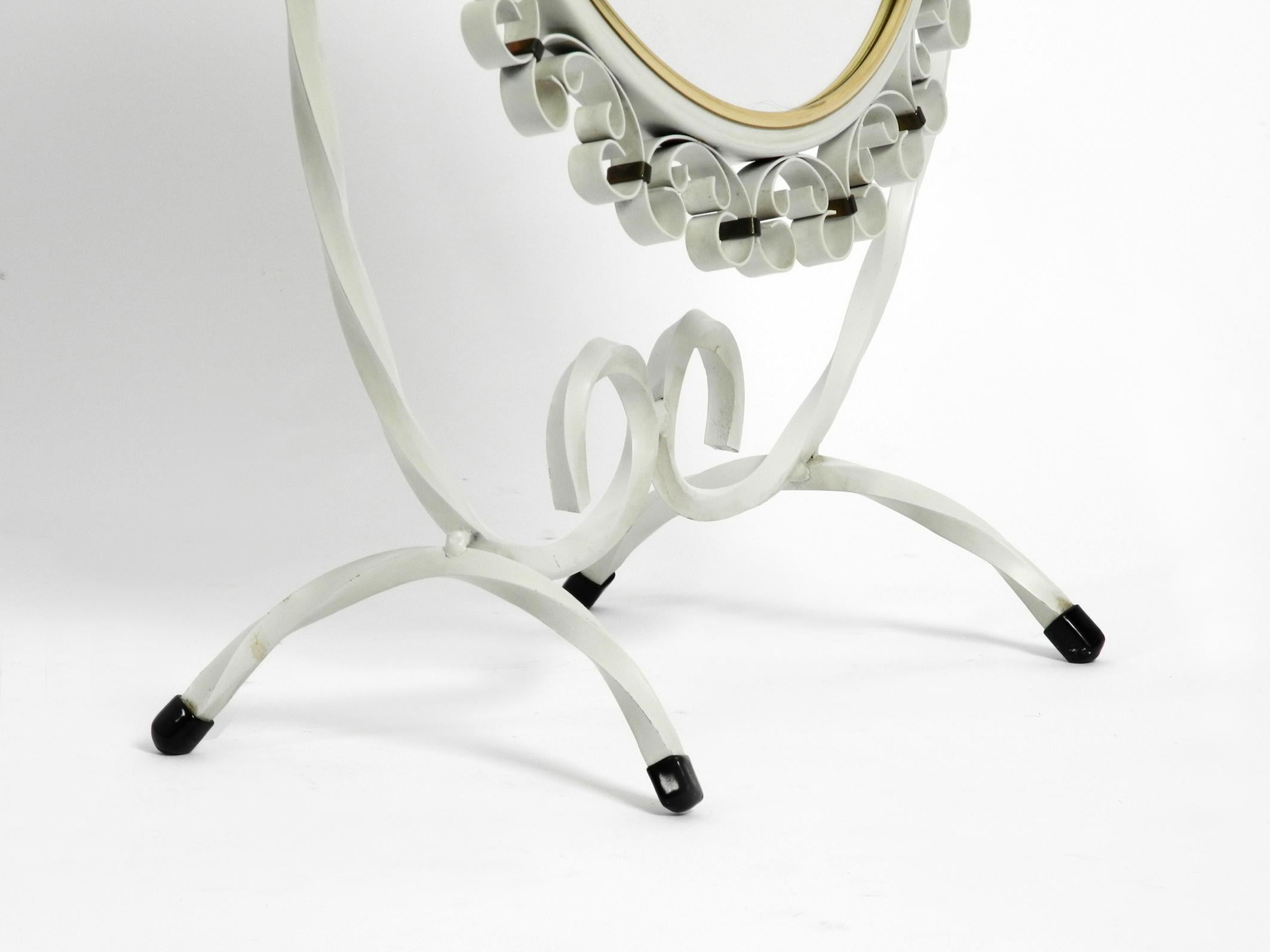 Beautiful and Rare Swiveling Midcentury Metal Table Mirror in White For Sale 3