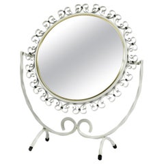 Beautiful and Rare Swiveling Midcentury Metal Table Mirror in White