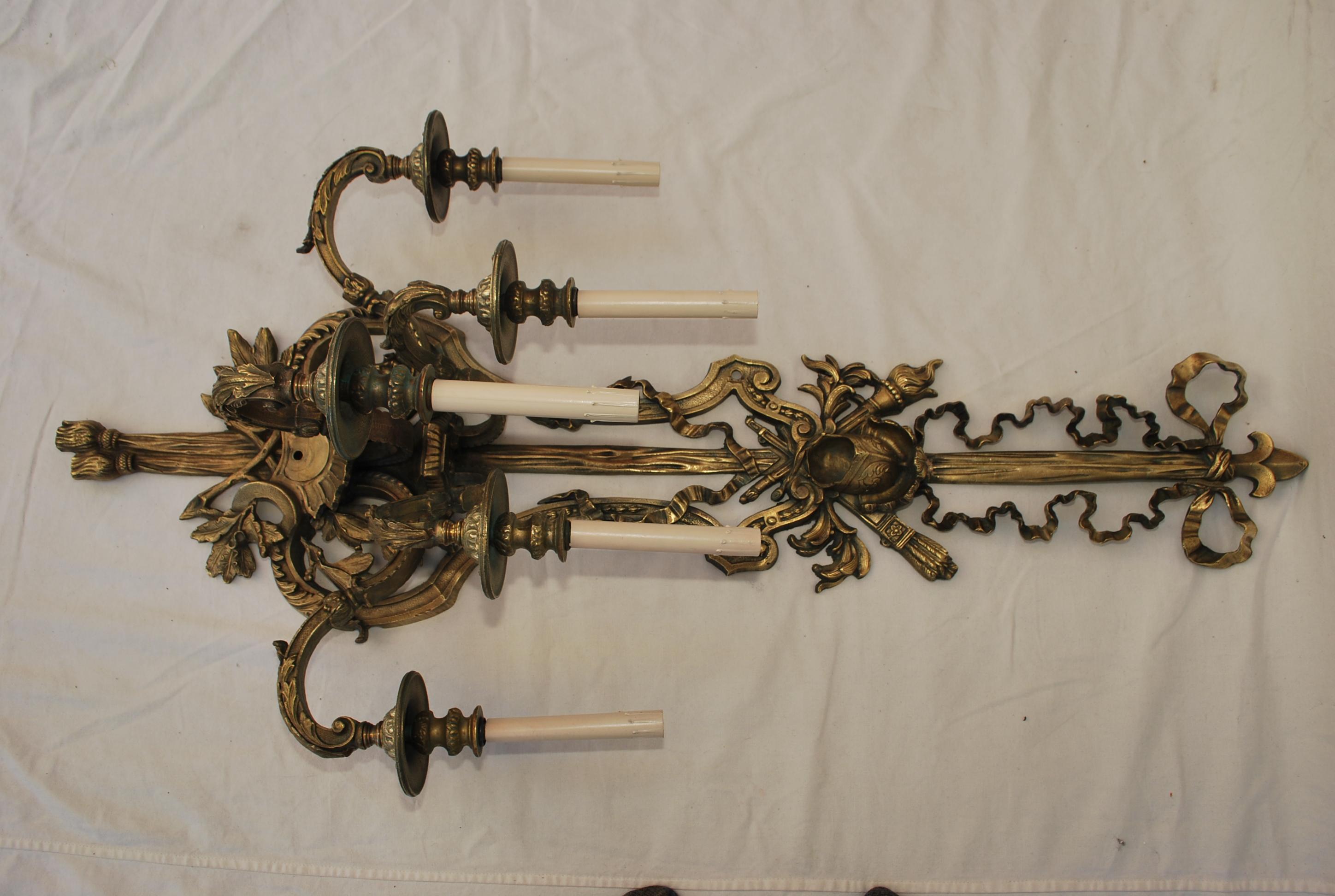 Beautiful and Rare Very Large French Bronze Sconces For Sale 9