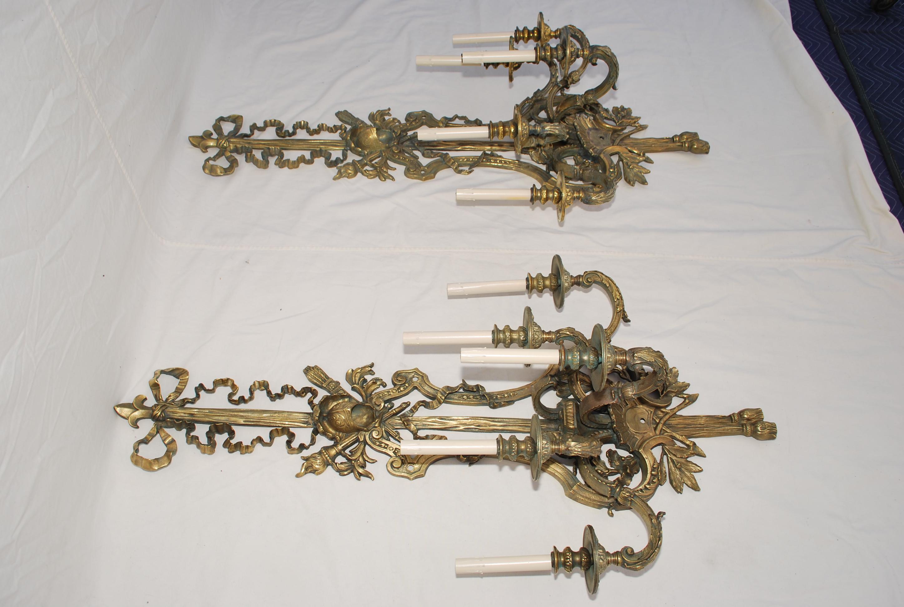 Beautiful and Rare Very Large French Bronze Sconces For Sale 11