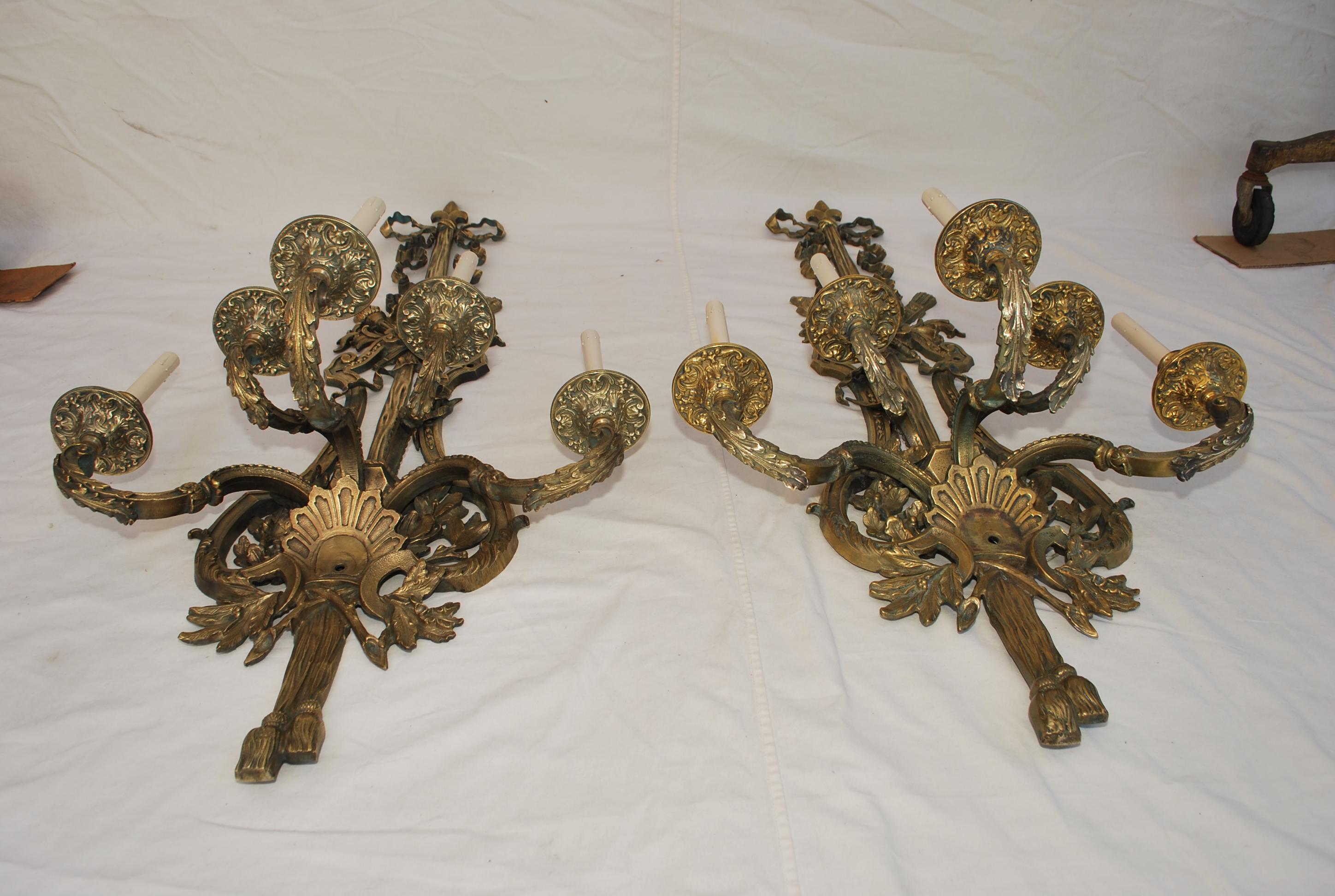 Beautiful and Rare Very Large French Bronze Sconces In Good Condition For Sale In Los Angeles, CA