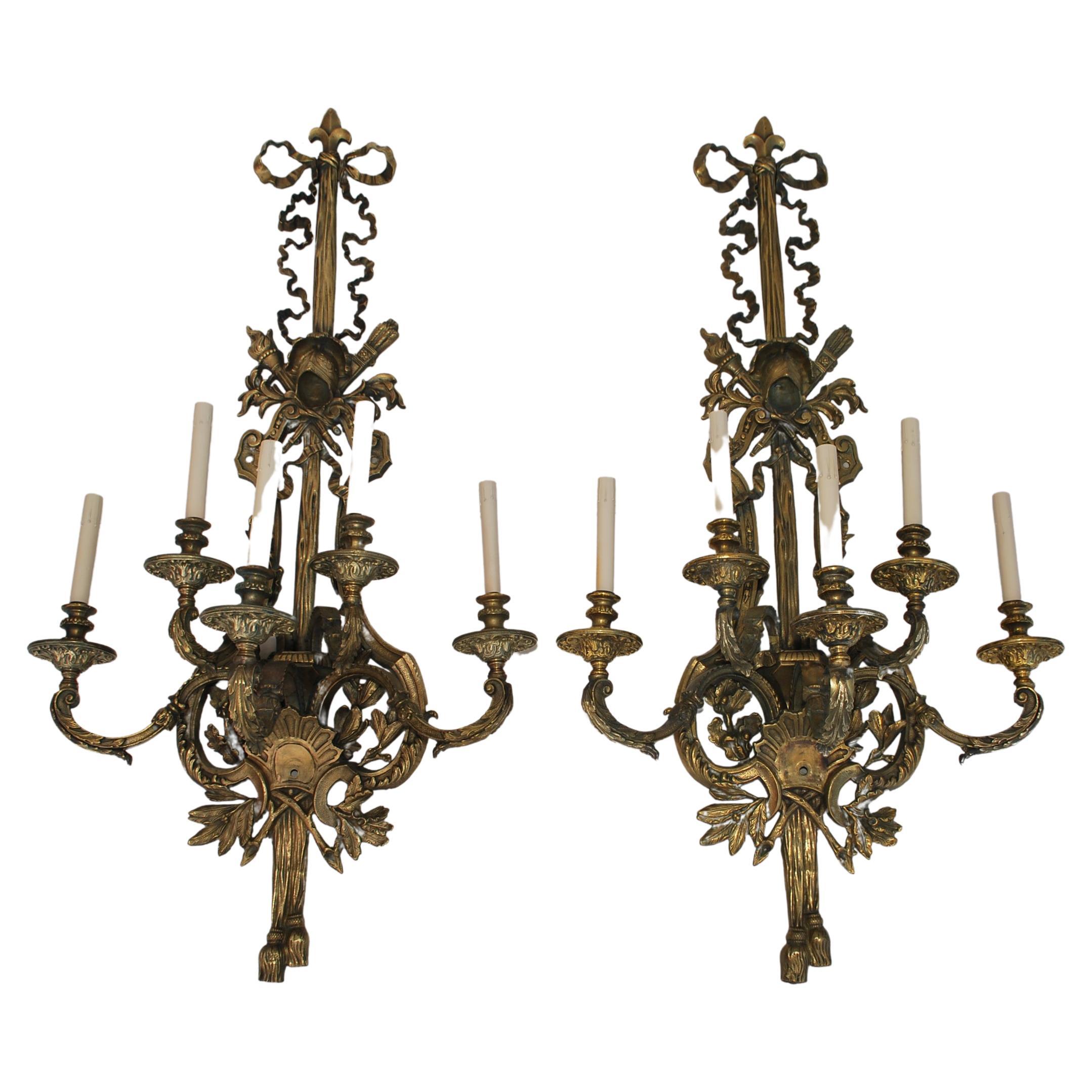 Beautiful and Rare Very Large French Bronze Sconces For Sale