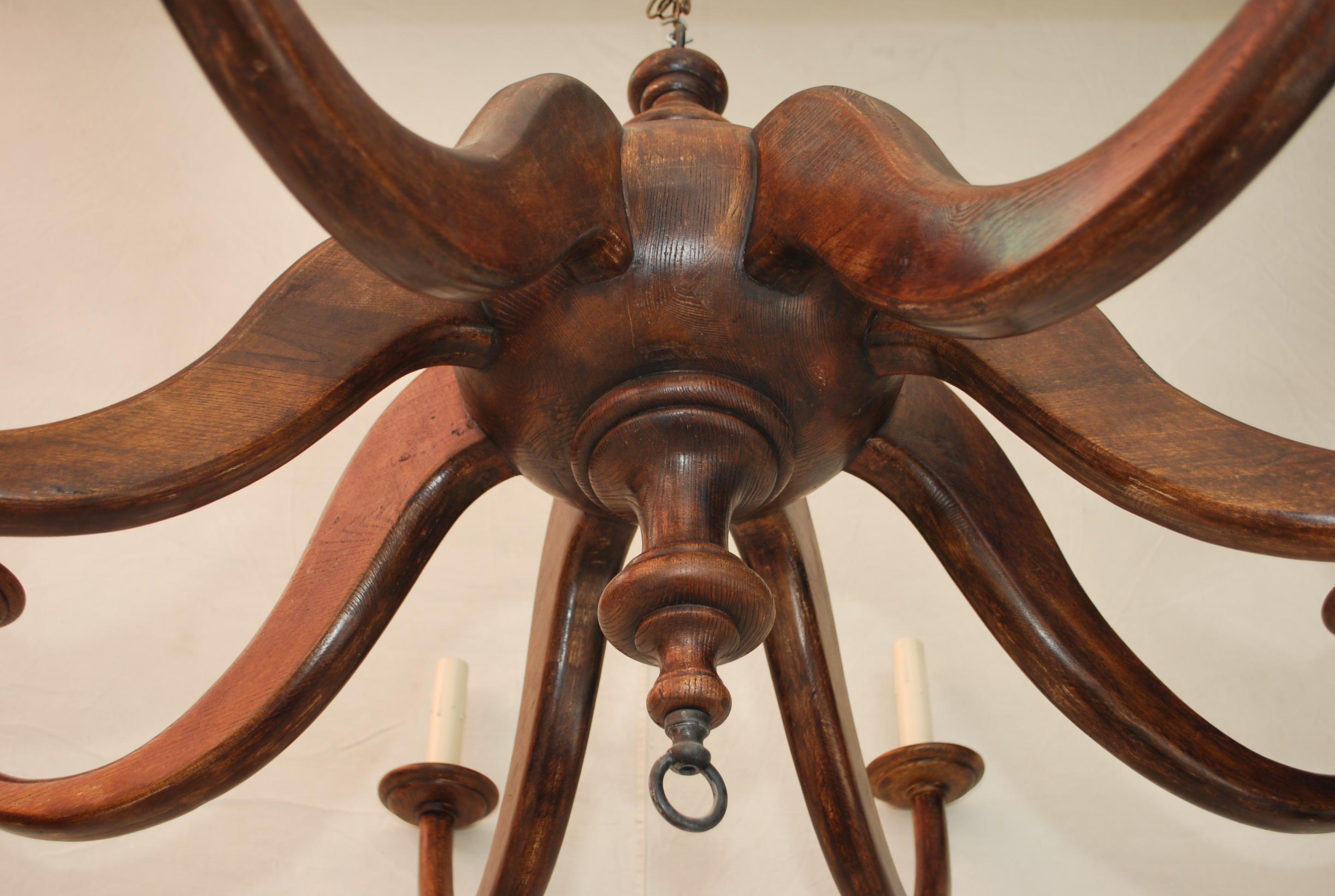 beautiful and sexy  large wood chandelier In Good Condition For Sale In Los Angeles, CA