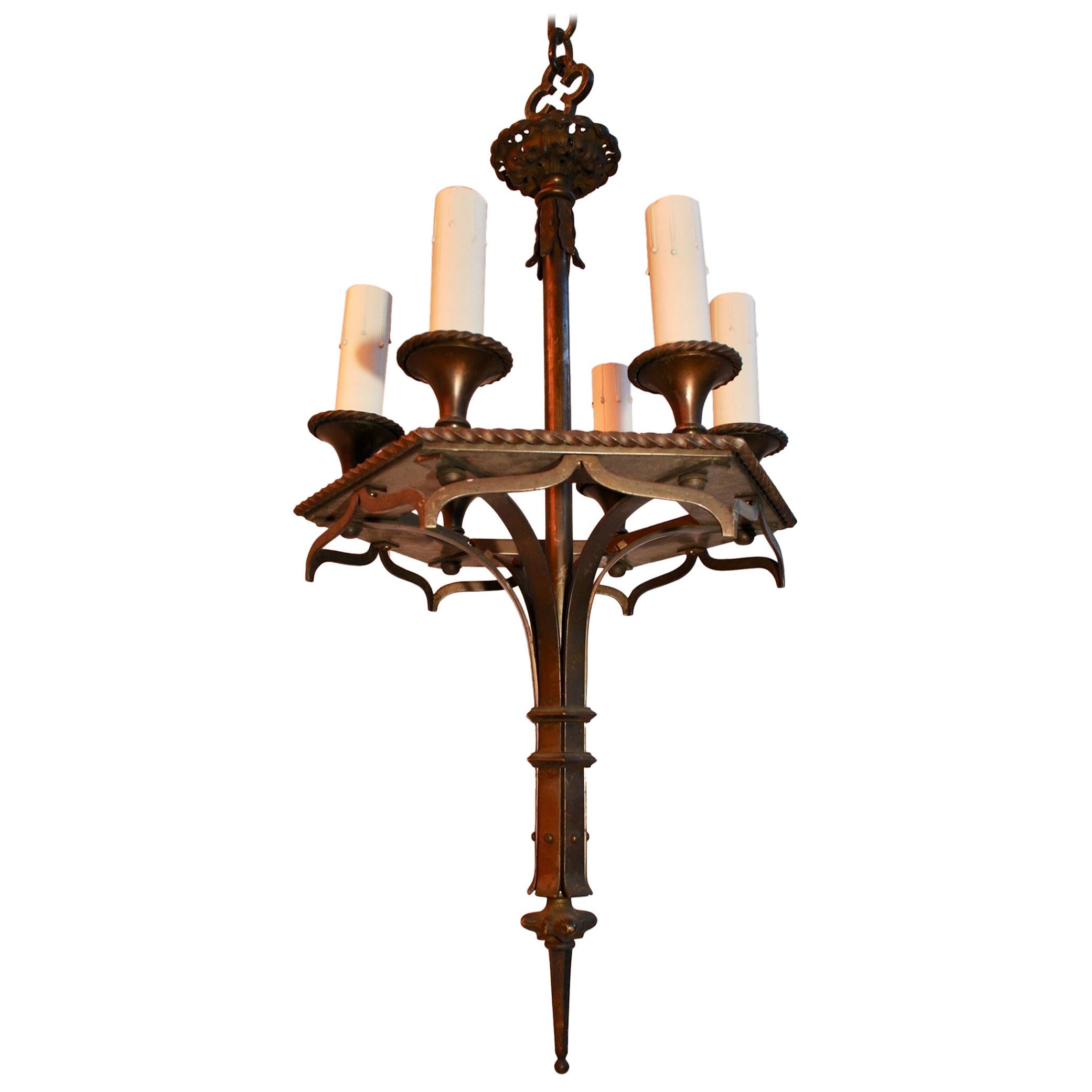 Beautiful and Sexy Small 1920s Bronze Chandelier