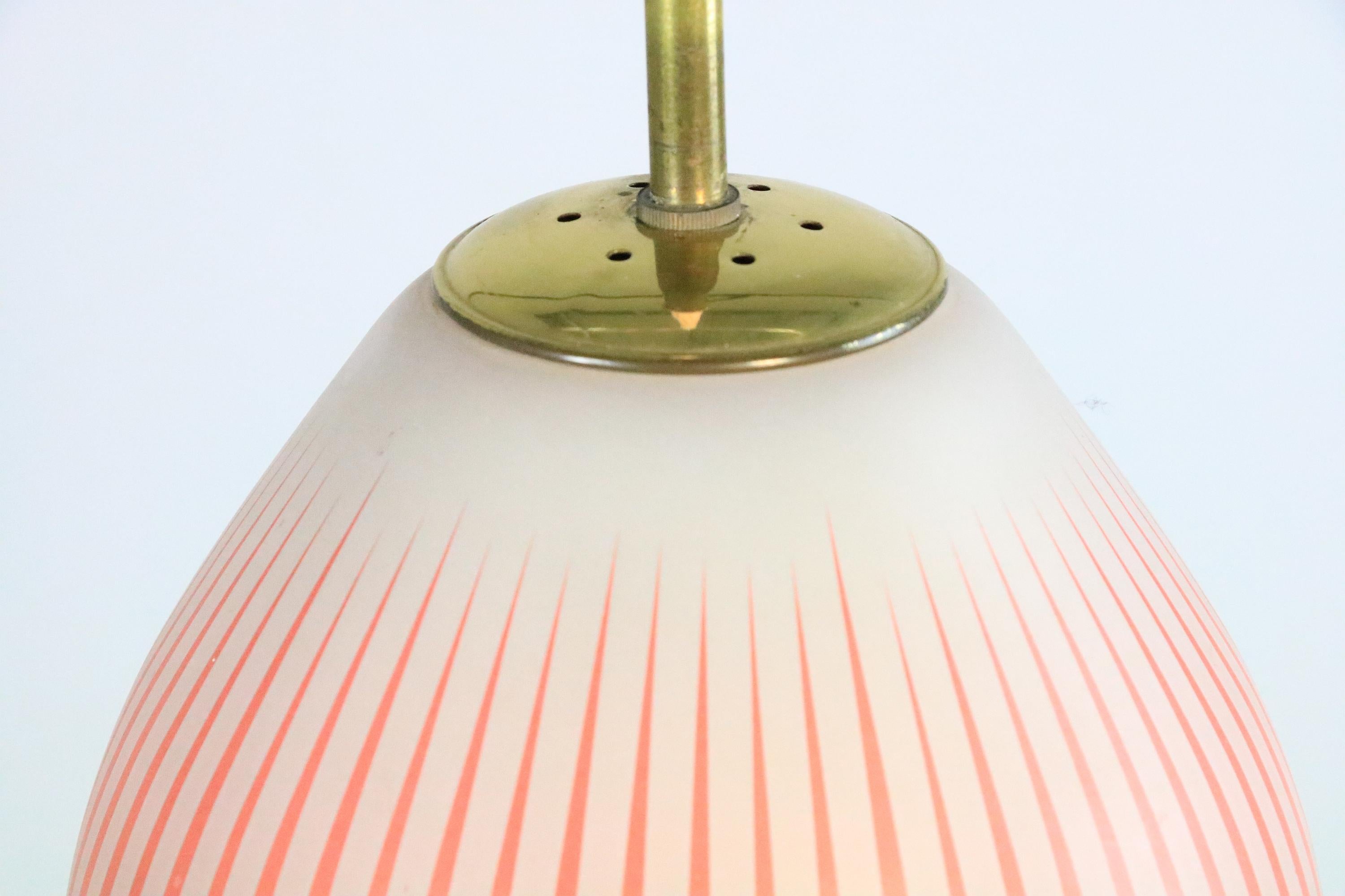 Beautiful and Small 1950s Hanging Glass Lamp, Red Stripes, Germany 2