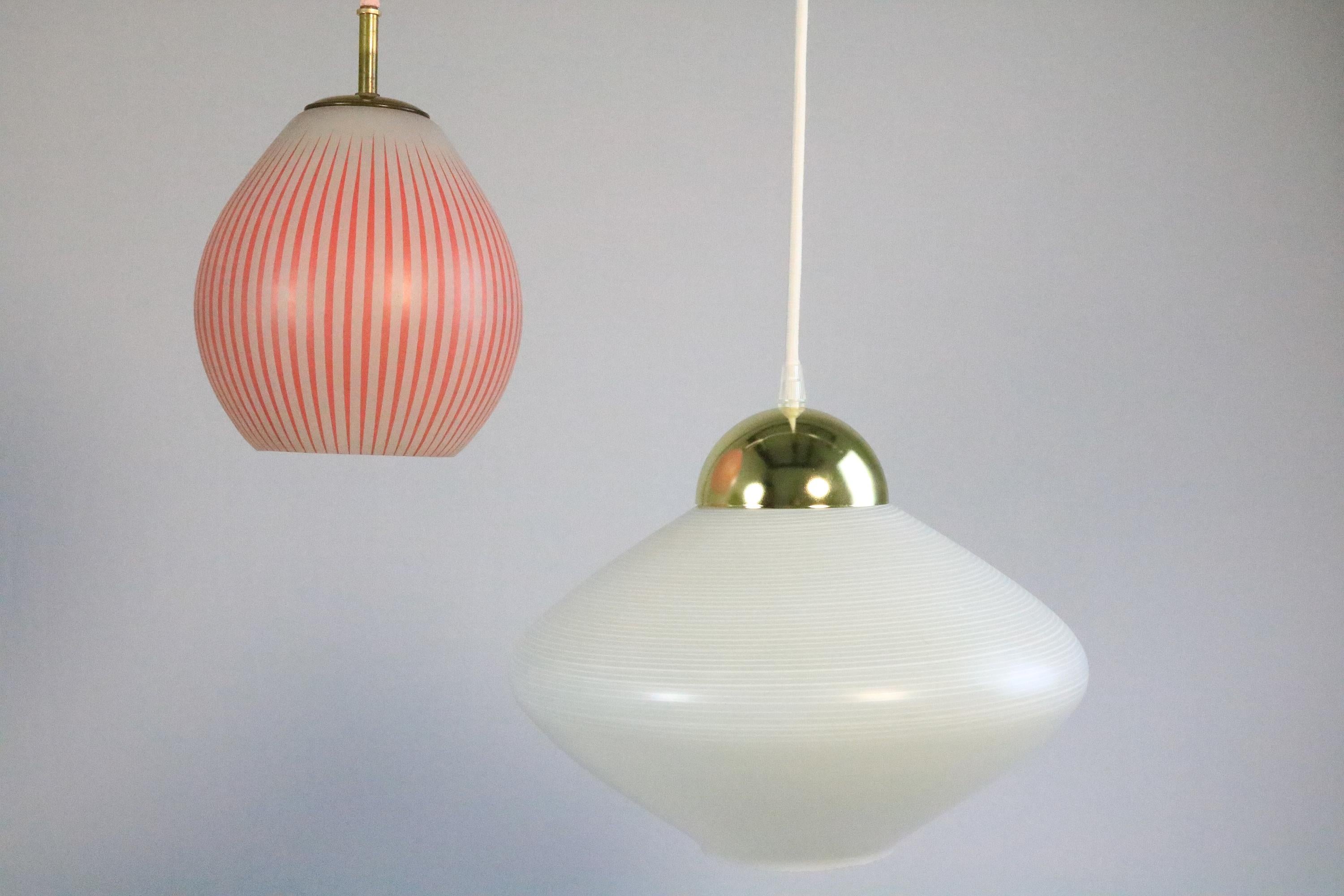 Beautiful and Small 1950s Hanging Glass Lamp, Red Stripes, Germany 4