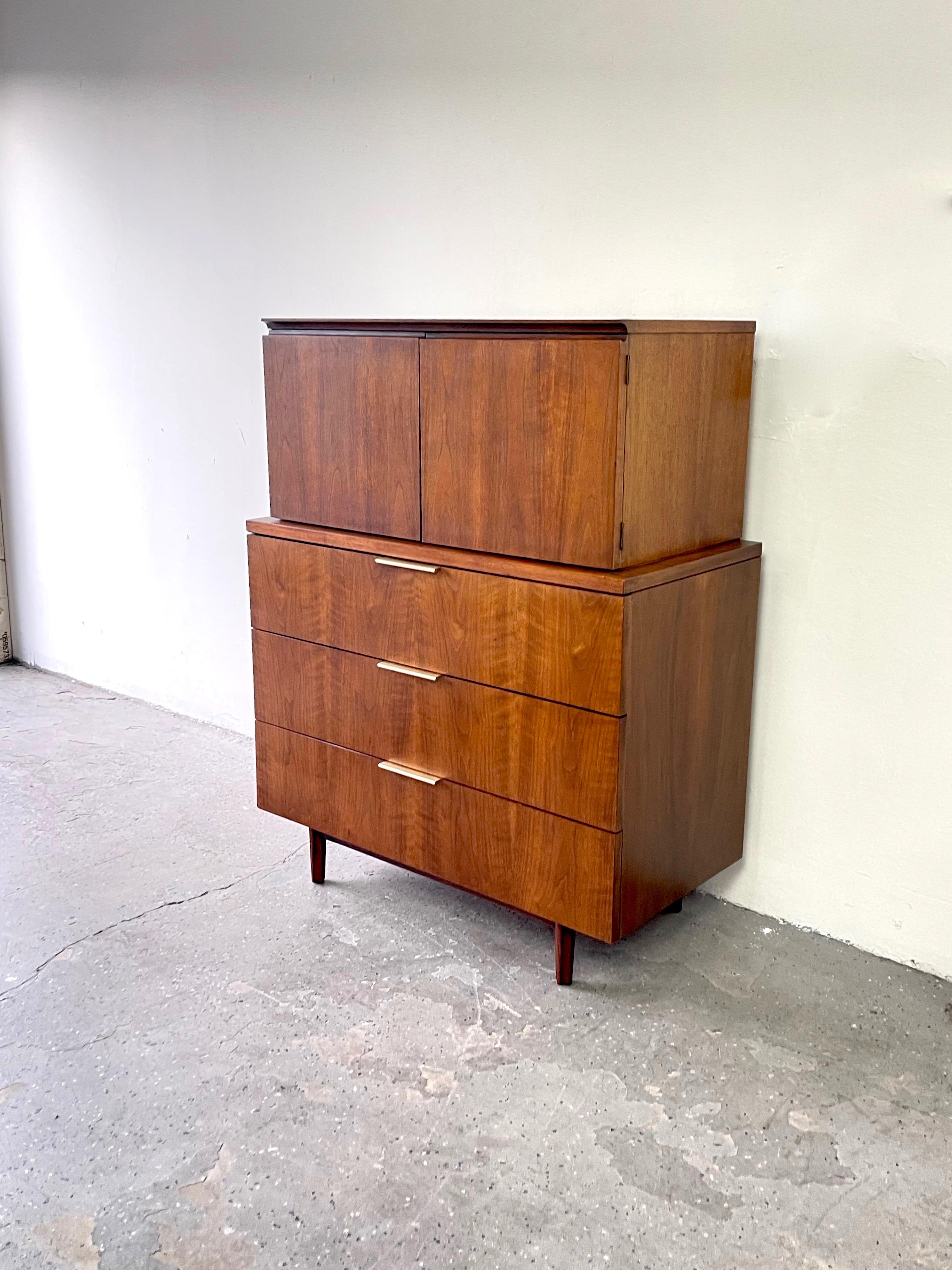 Brass Beautiful and Sophisticated John Stewart Mid-Century Modern Tall Highboy Dresser