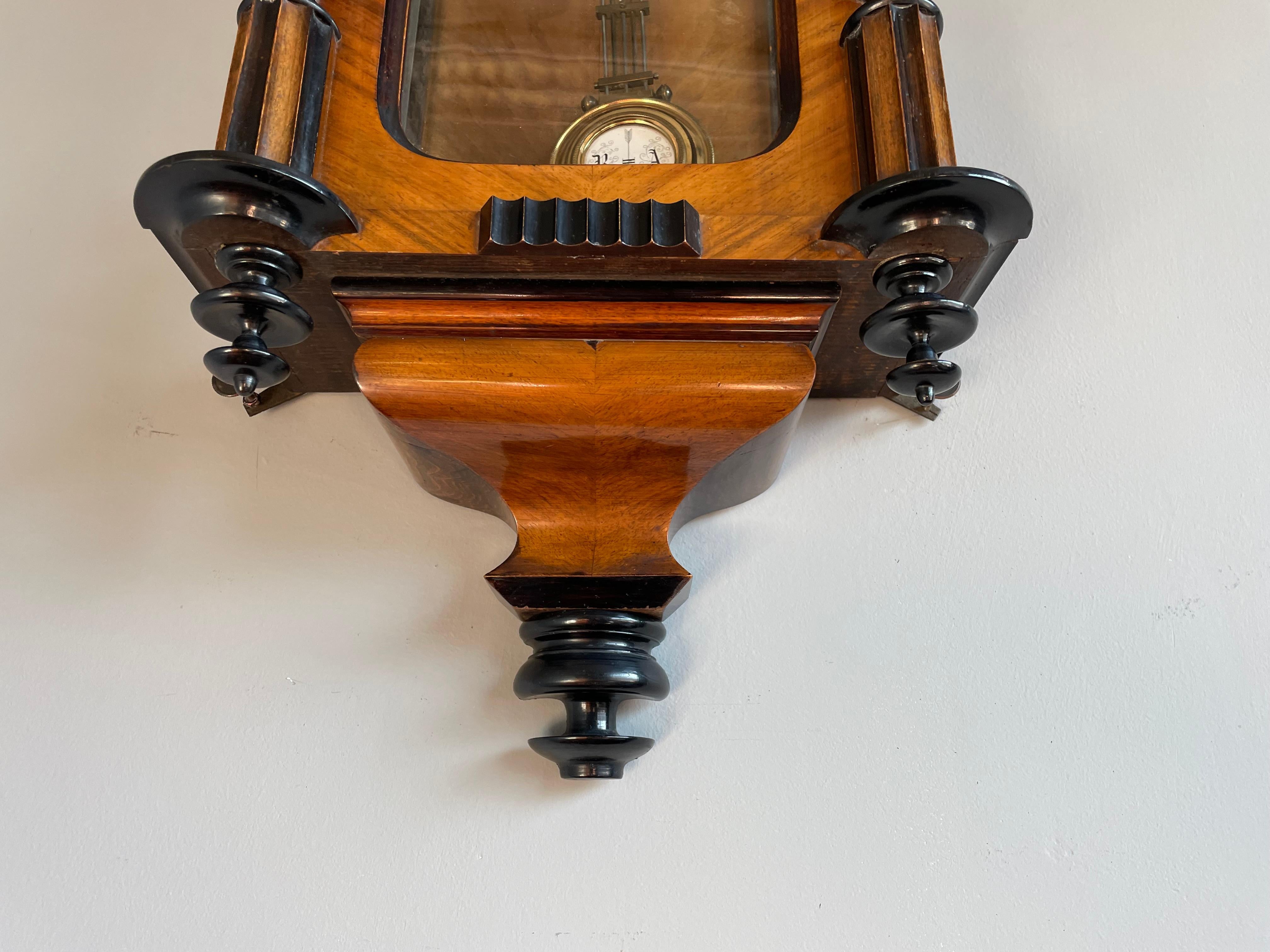 Beautiful and Stylish Victorian Era Handmade Nutwood Regulator Wall Clock 1880 For Sale 5