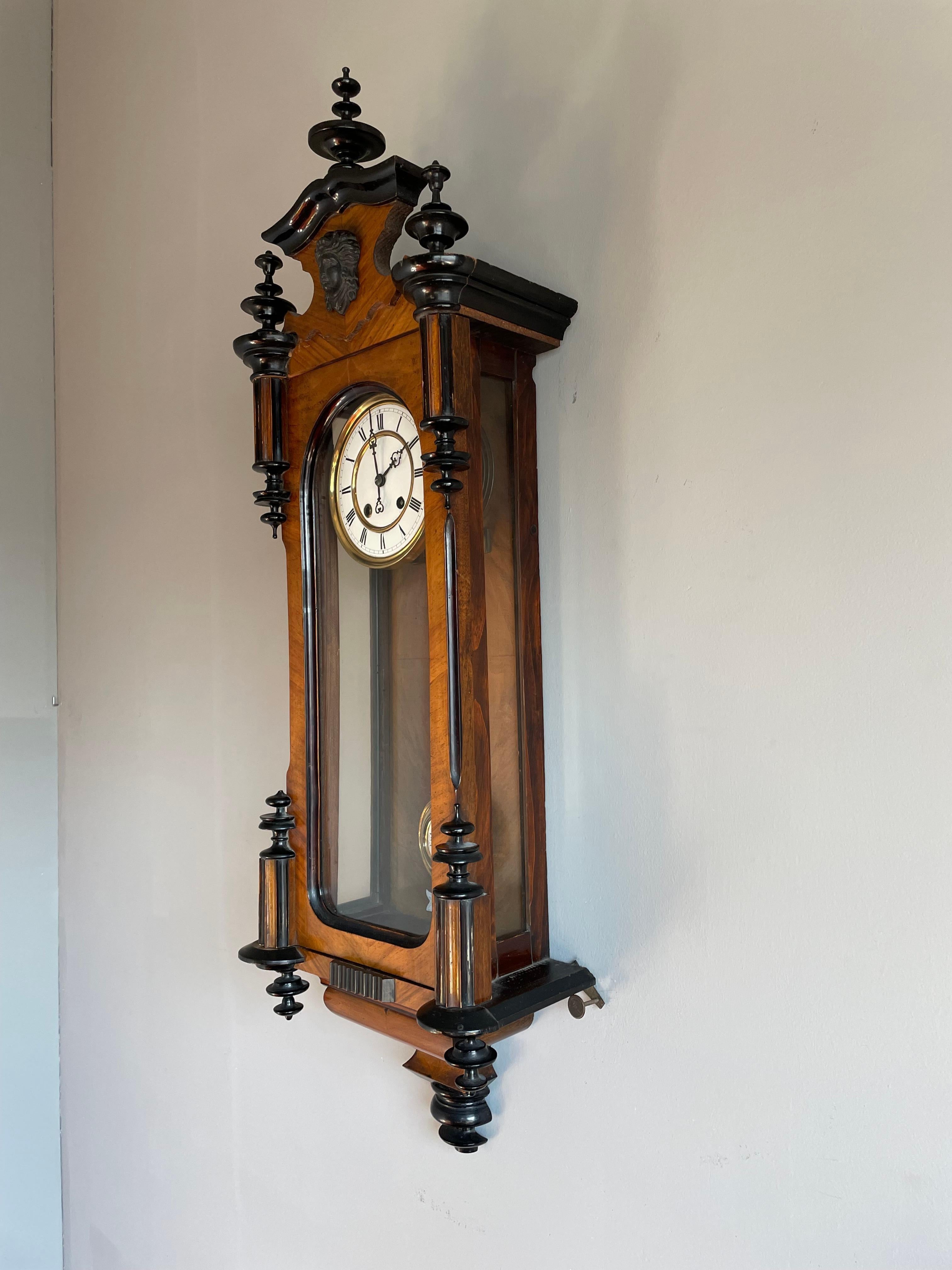 Beautiful and Stylish Victorian Era Handmade Nutwood Regulator Wall Clock 1880 For Sale 6