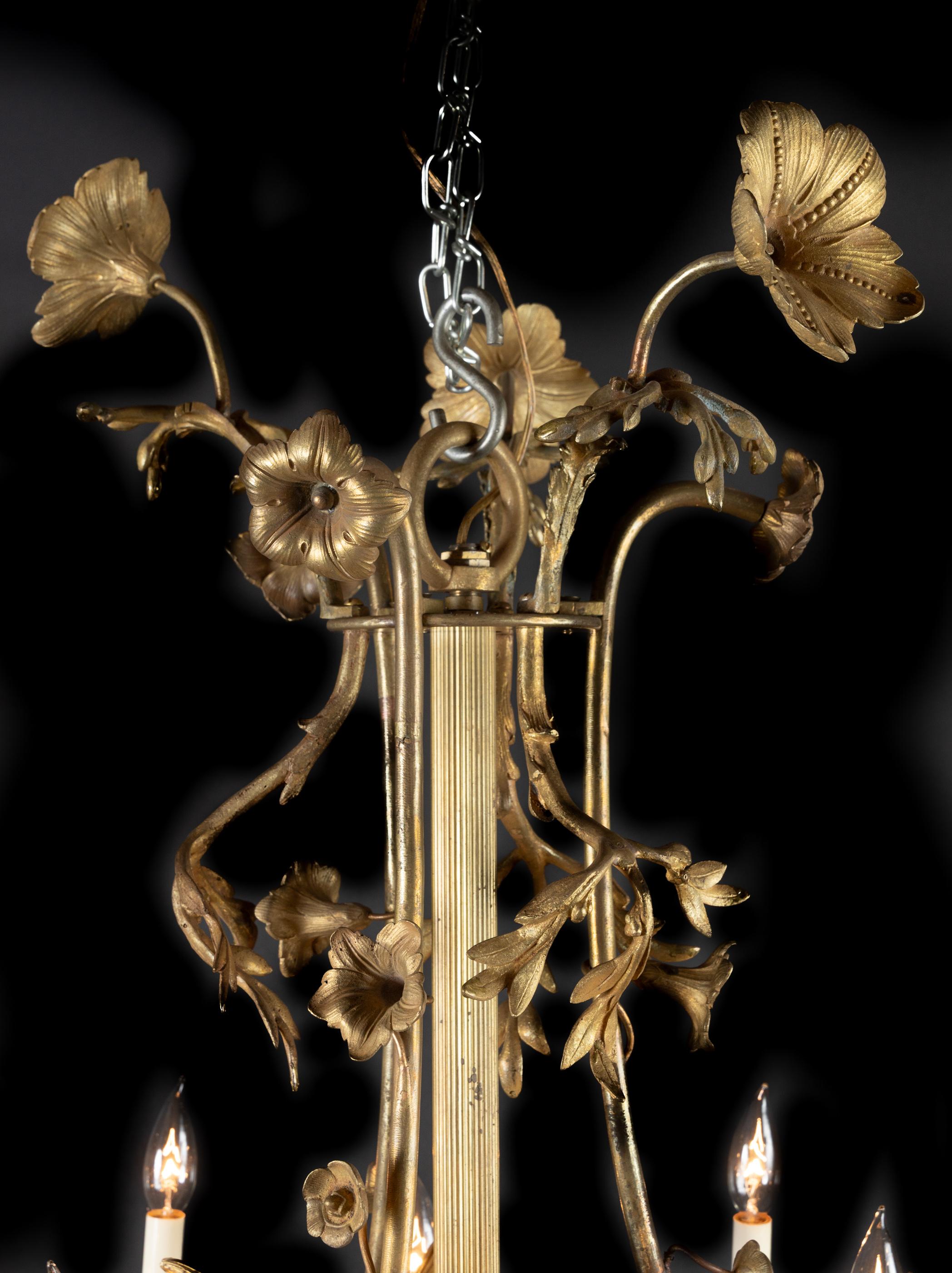Francese Beautiful and Unique French Art Nouveau Bronze Chandelier in vendita