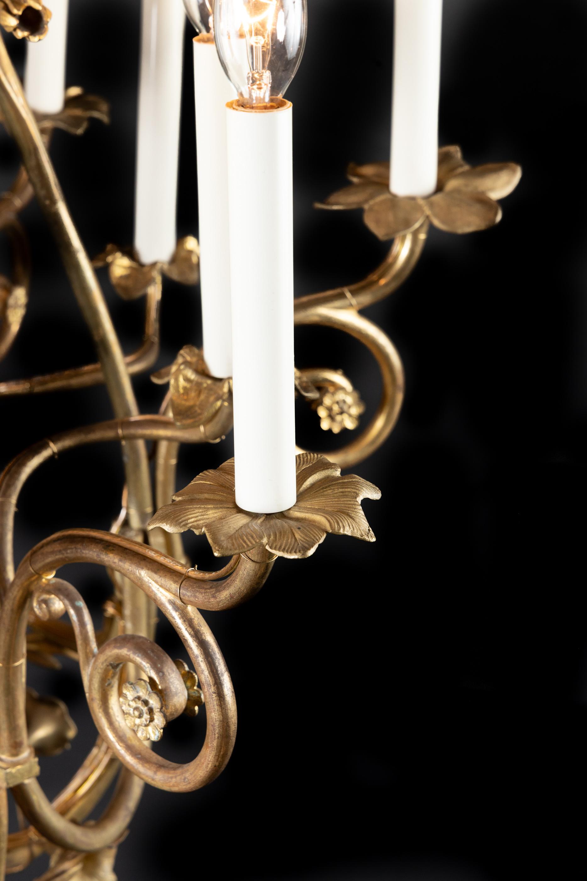 XX secolo Beautiful and Unique French Art Nouveau Bronze Chandelier in vendita