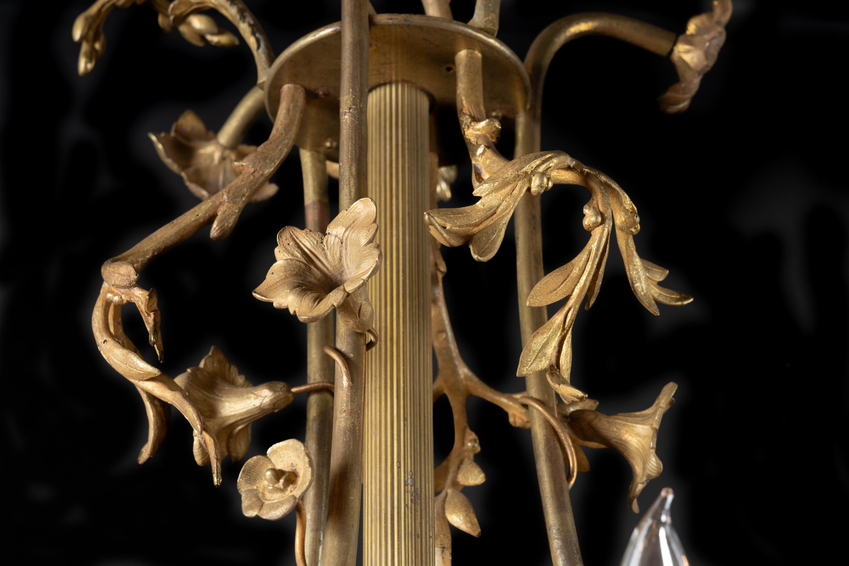 Bronzo Beautiful and Unique French Art Nouveau Bronze Chandelier in vendita