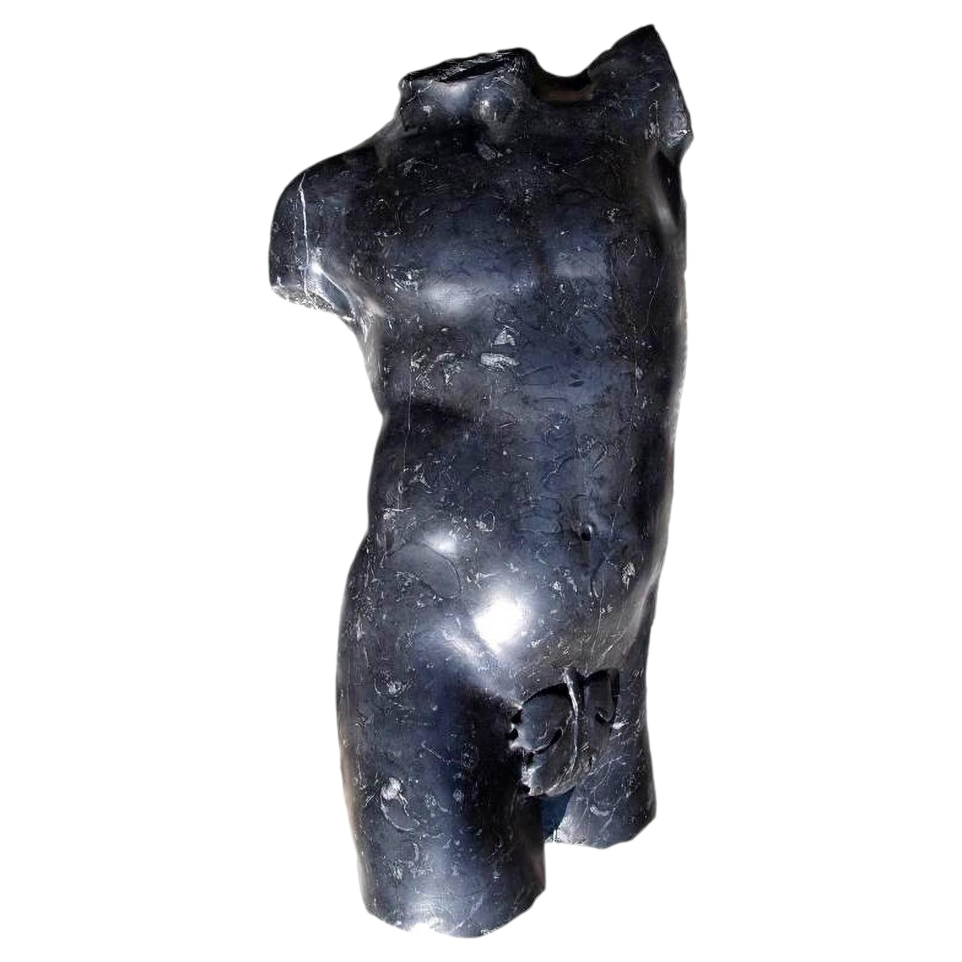 BEAUTIFUL AND UNIQUE SATYR TORSO HANDMADE BLACK MARBLE 21th Century For Sale
