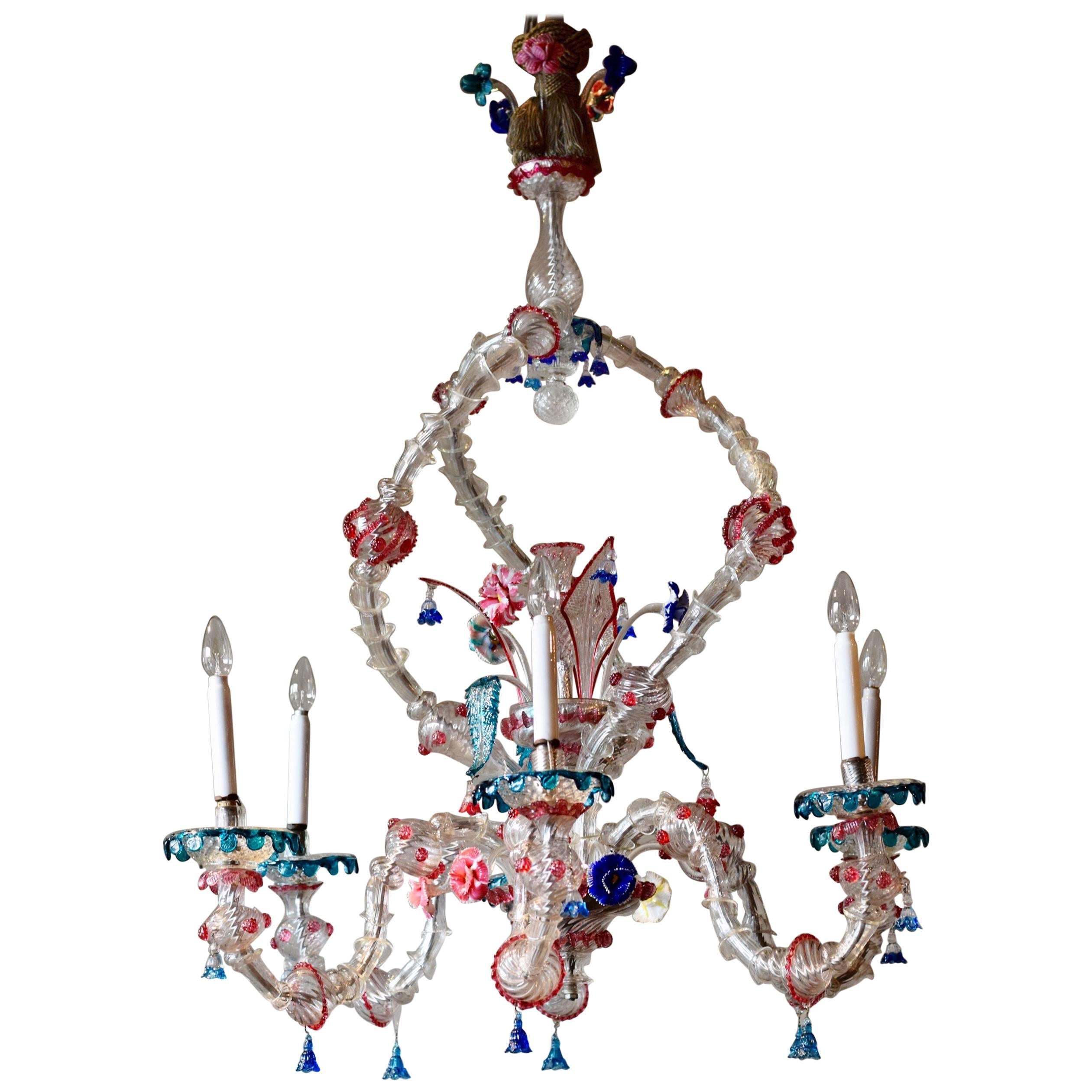 Magnifique et très grand lustre coloré Ca'rezzonico de Murano