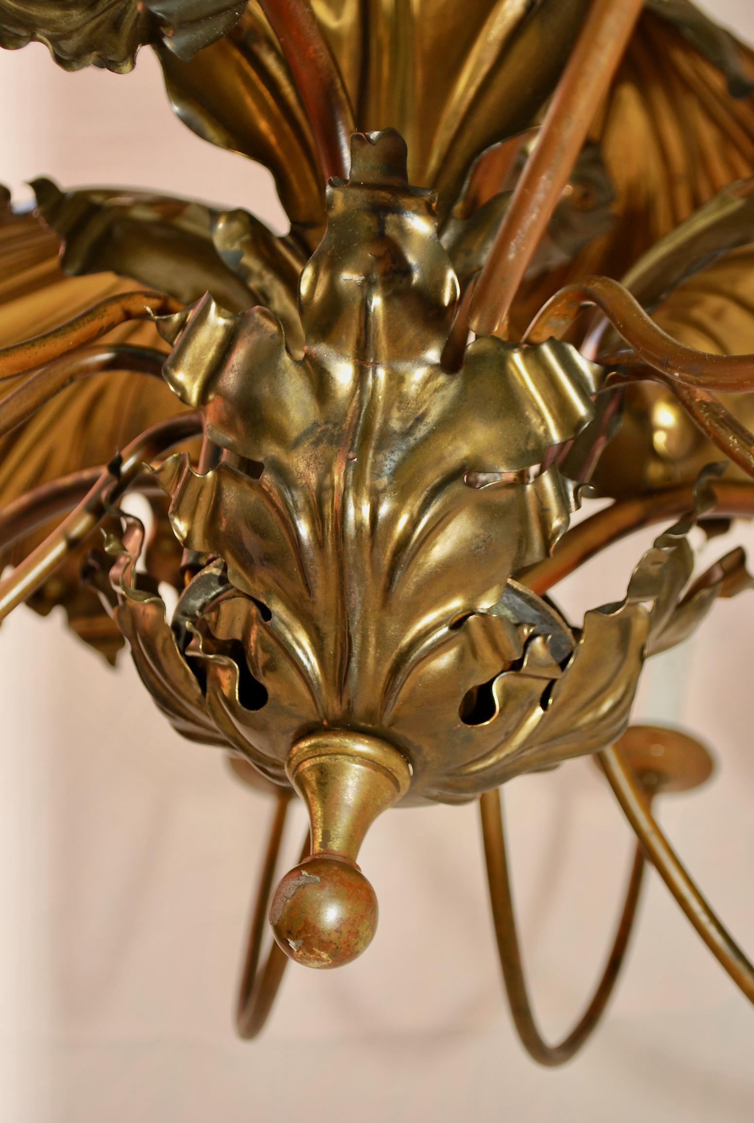 Early 20th Century Beautiful and Very Rare 1920's Large Leaves Chandelier For Sale