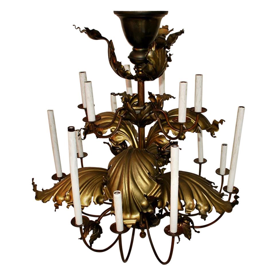 Beautiful and Very Rare 1920's Large Leaves Chandelier For Sale