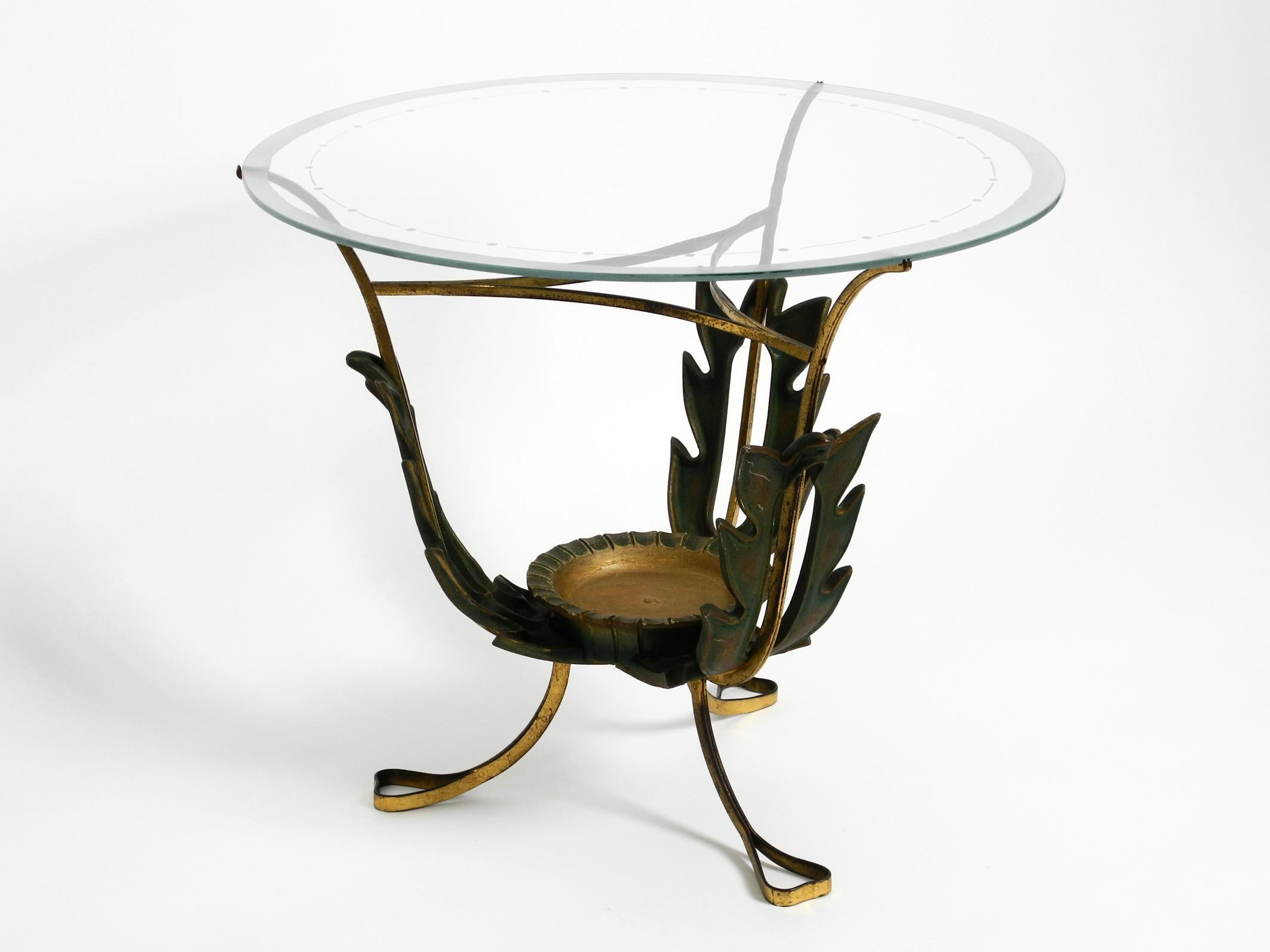 Mid-Century Modern Beautiful and Very Rare Italian Midcentury Glass Brass Floral Side Table