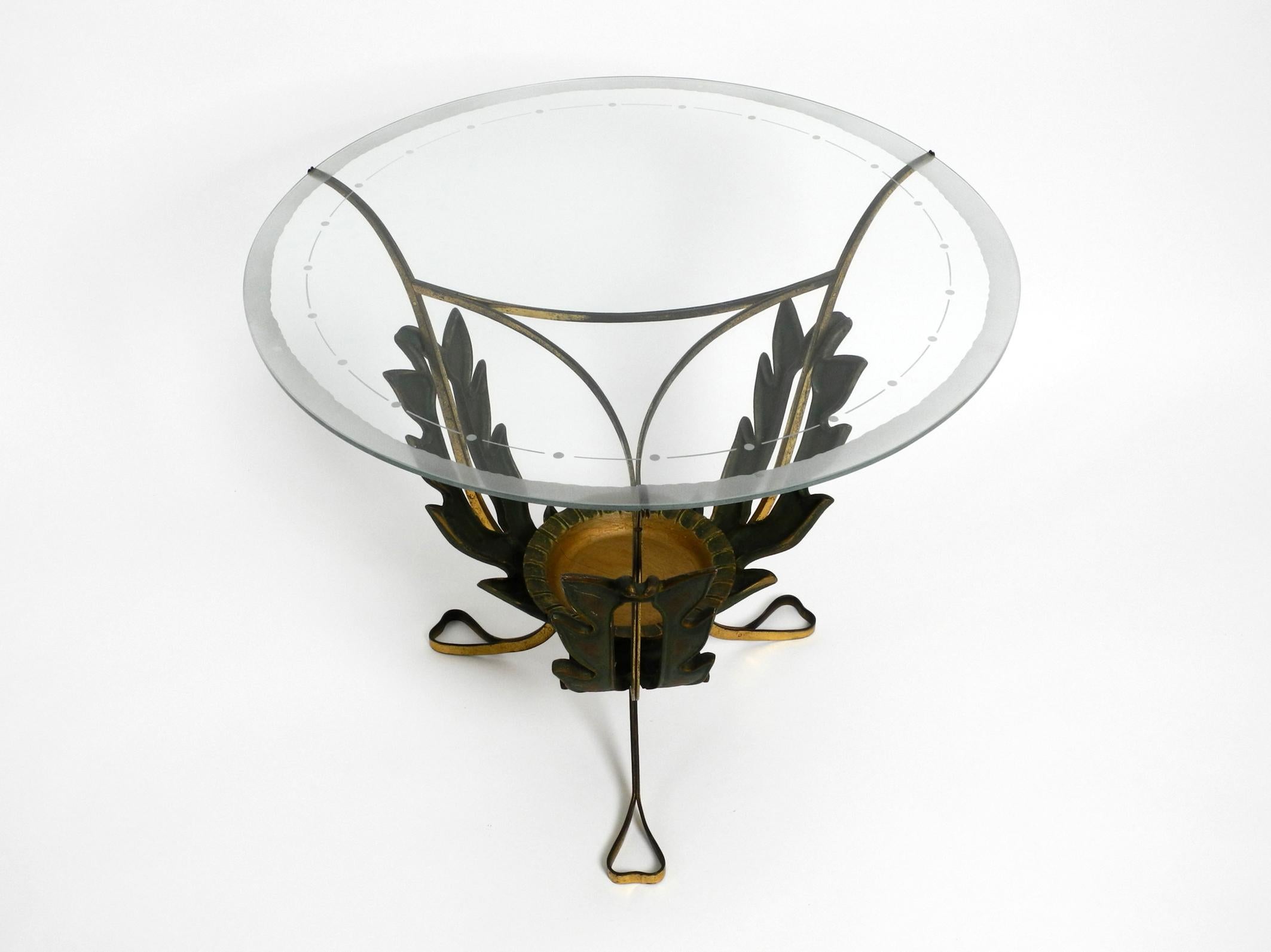 Mid-20th Century Beautiful and Very Rare Italian Midcentury Glass Brass Floral Side Table