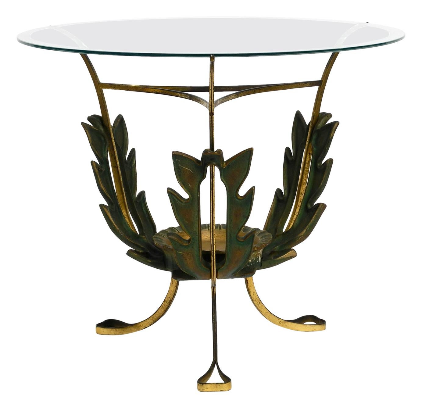 Beautiful and Very Rare Italian Midcentury Glass Brass Floral Side Table