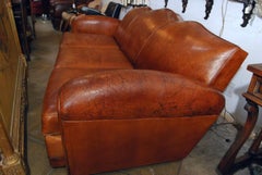 Beautiful and Very Rare Large French 1920s Leather Club Sofa