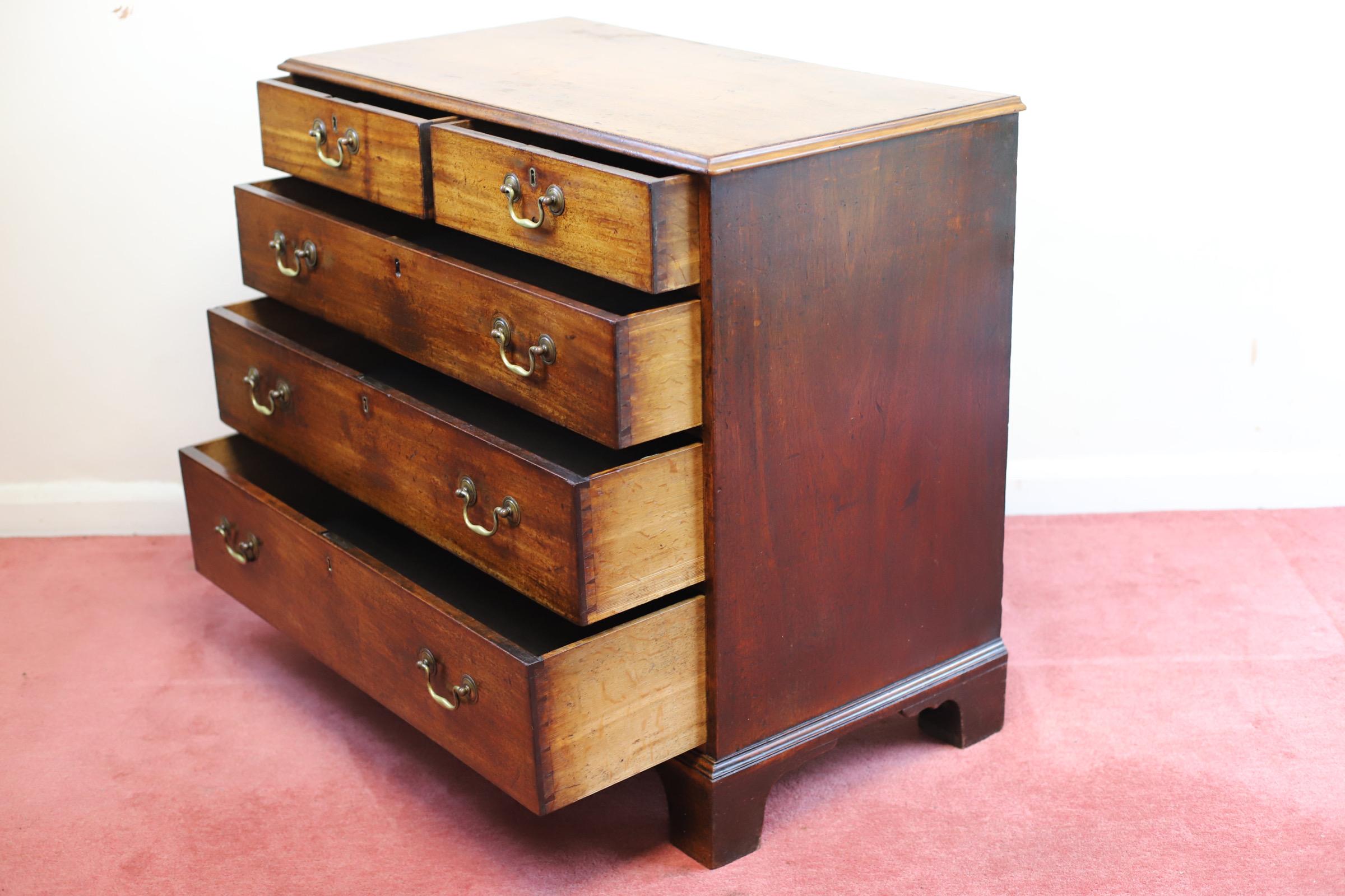 Brass Beautiful Antique 18th Century Oak Chest Of Five Drawers  For Sale