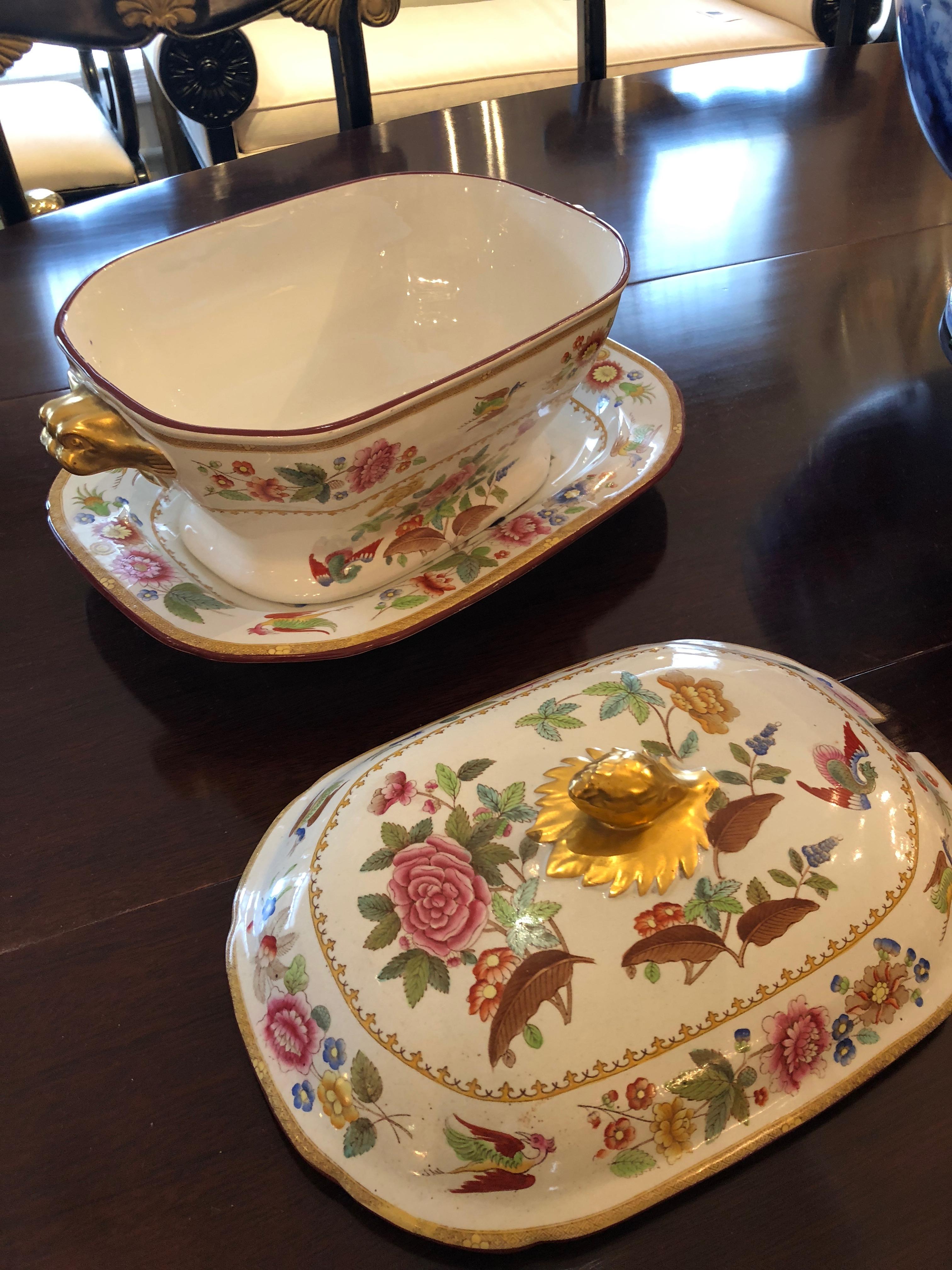 English Beautiful Antique 3-Piece Copeland Porcelain Soup Tureen