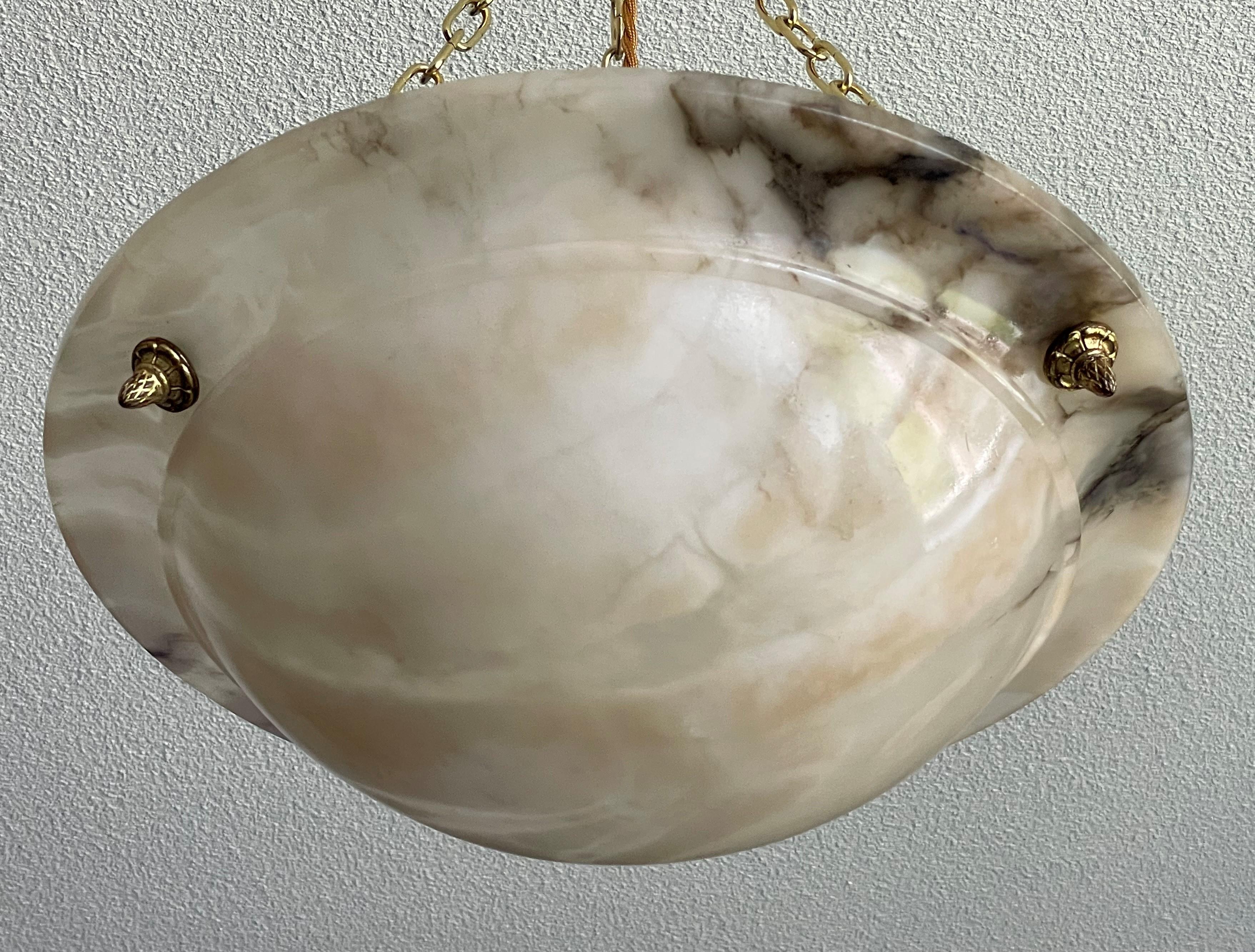 Beautiful Antique Alabaster and Brass French Art Deco Pendant Light / Chandelier 4