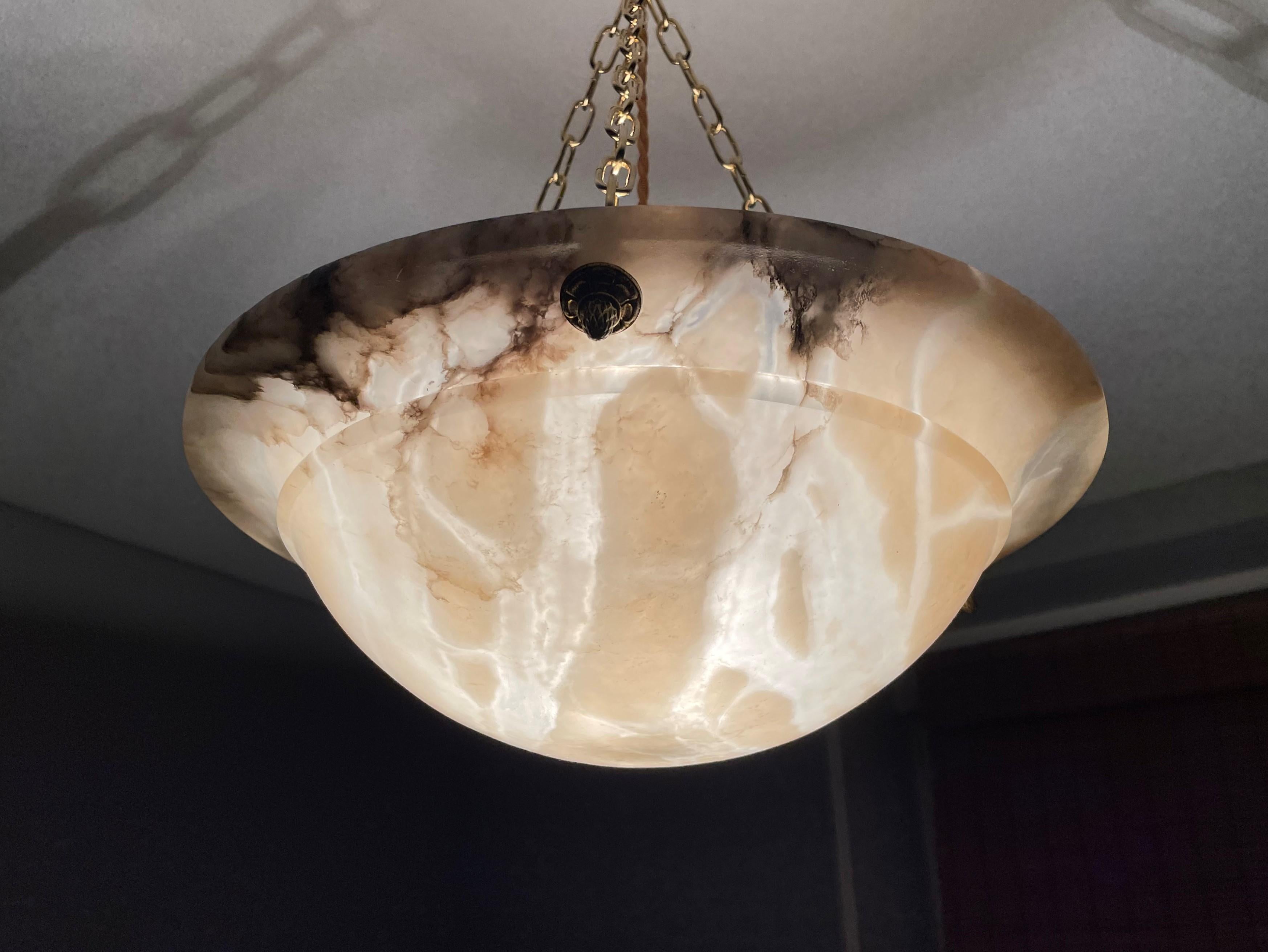Beautiful Antique Alabaster and Brass French Art Deco Pendant Light / Chandelier 5