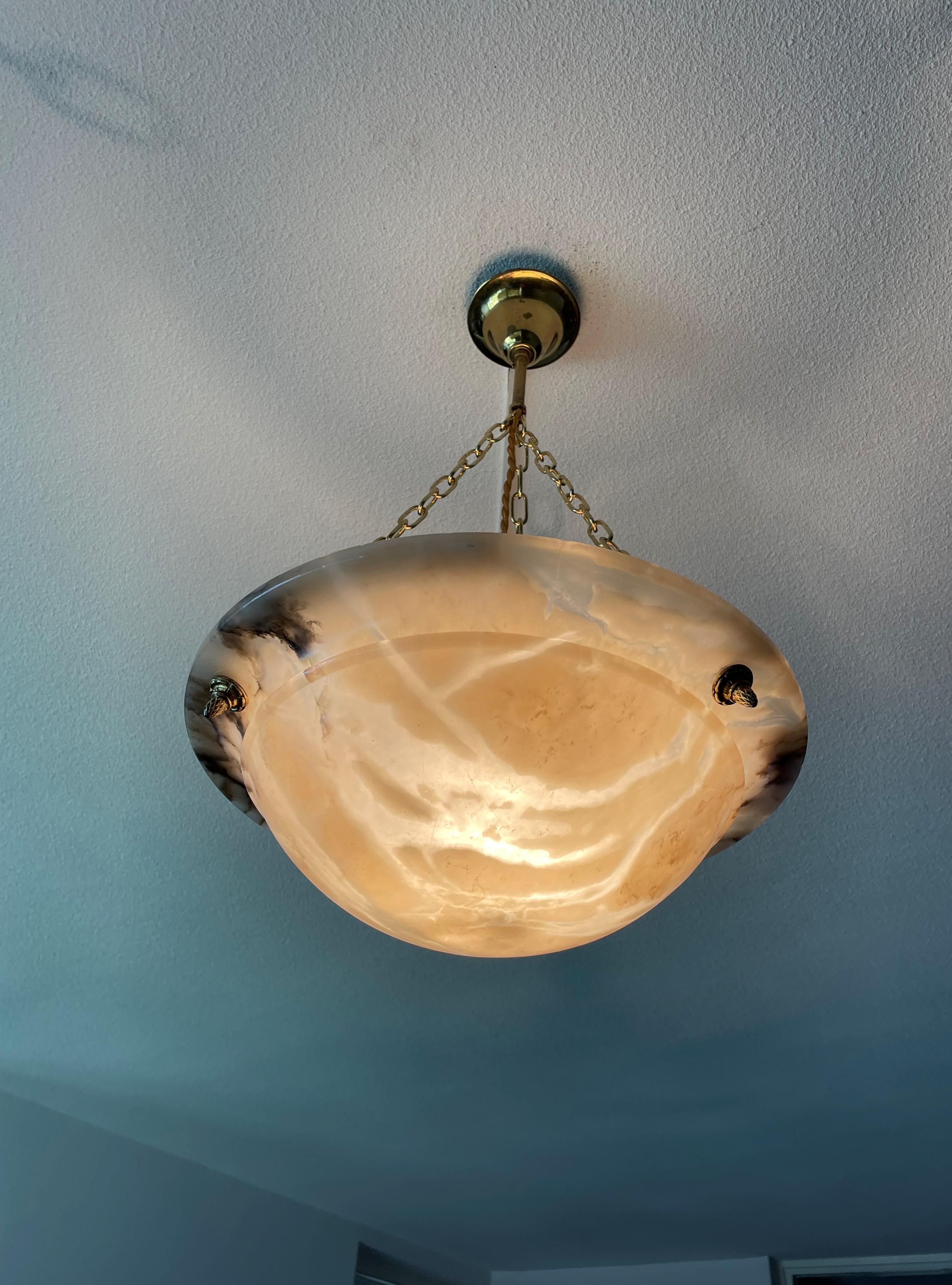 Beautiful Antique Alabaster and Brass French Art Deco Pendant Light / Chandelier 10