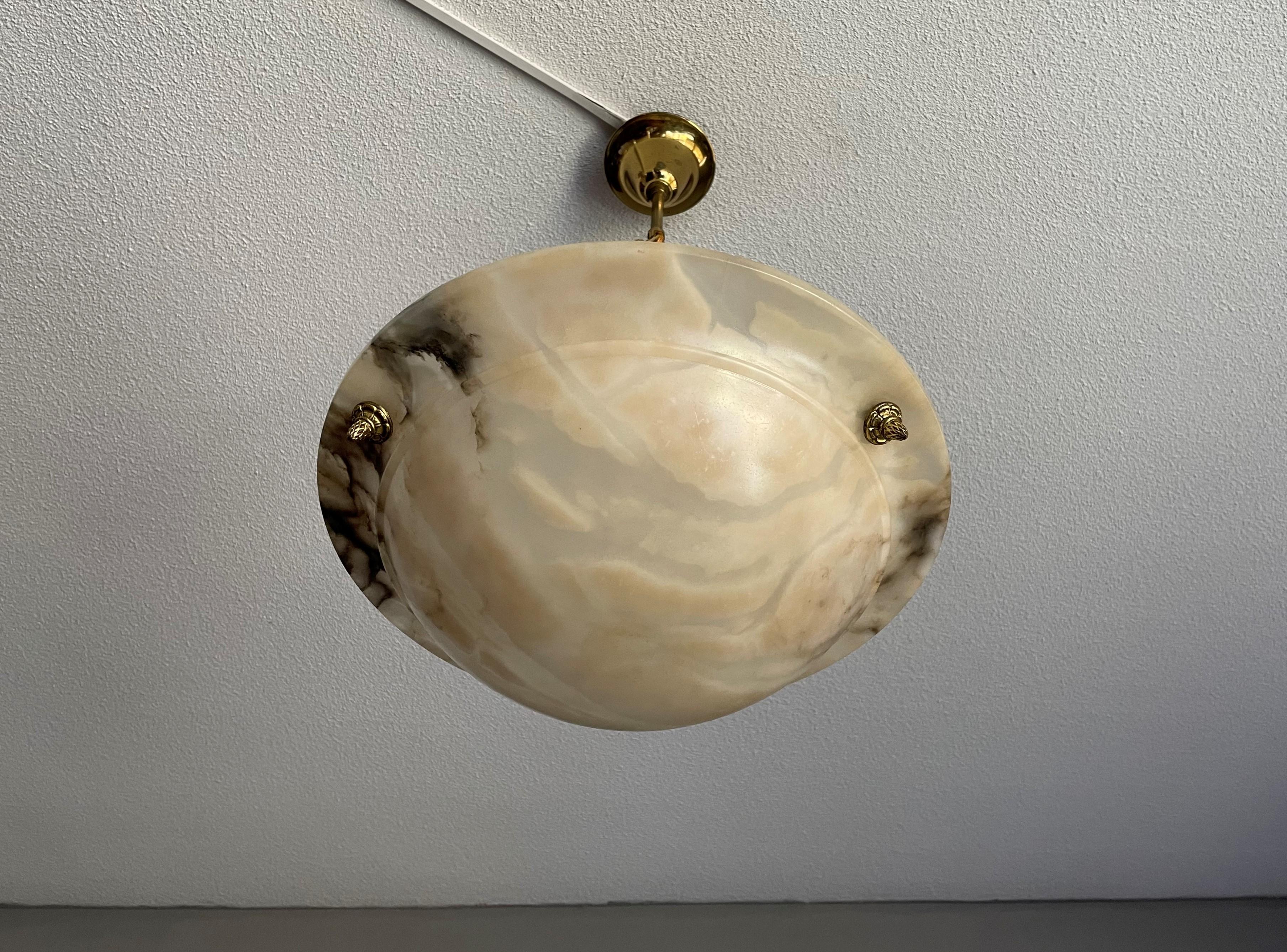 Beautiful Antique Alabaster and Brass French Art Deco Pendant Light / Chandelier 12