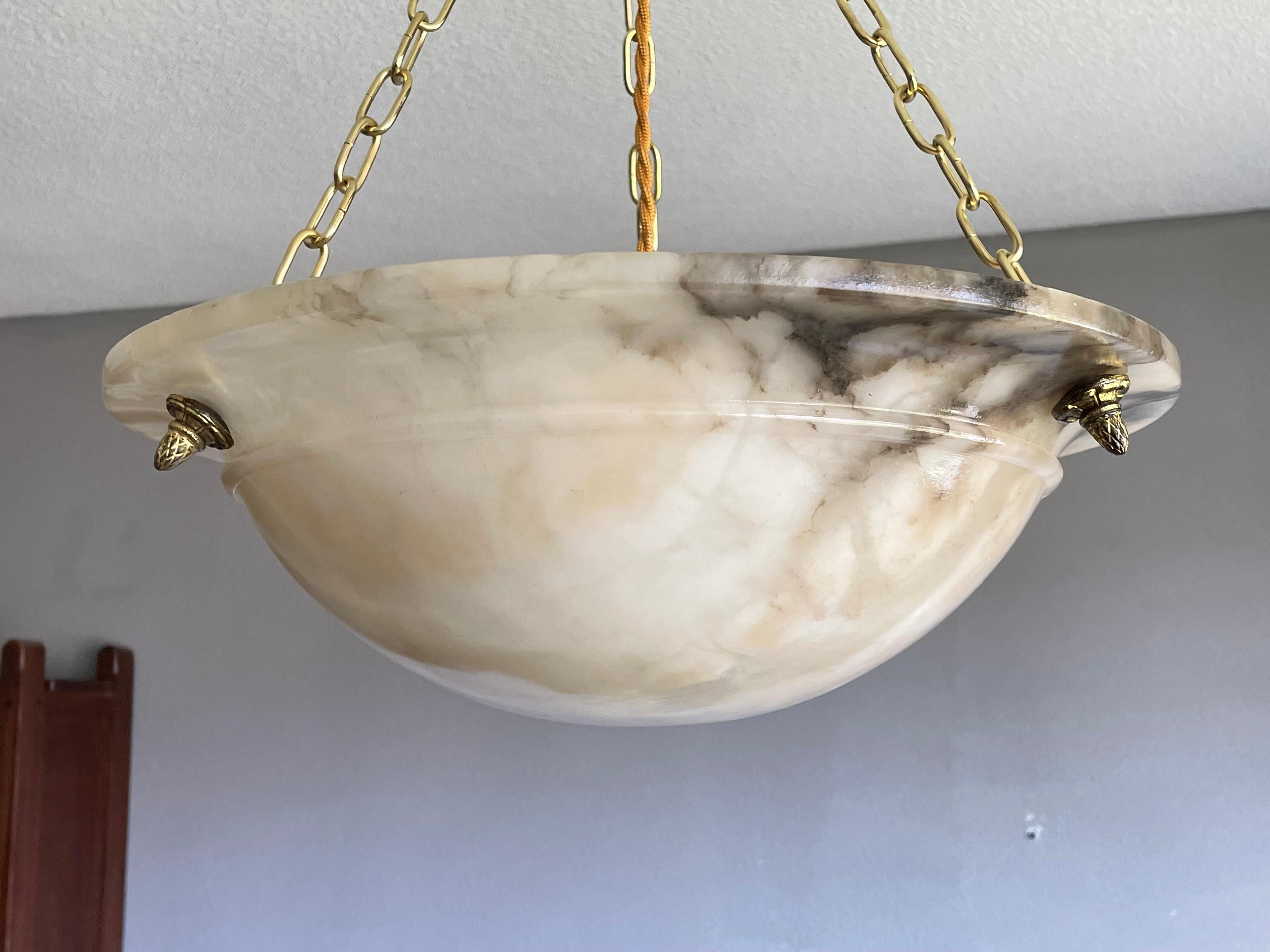 20th Century Beautiful Antique Alabaster and Brass French Art Deco Pendant Light / Chandelier