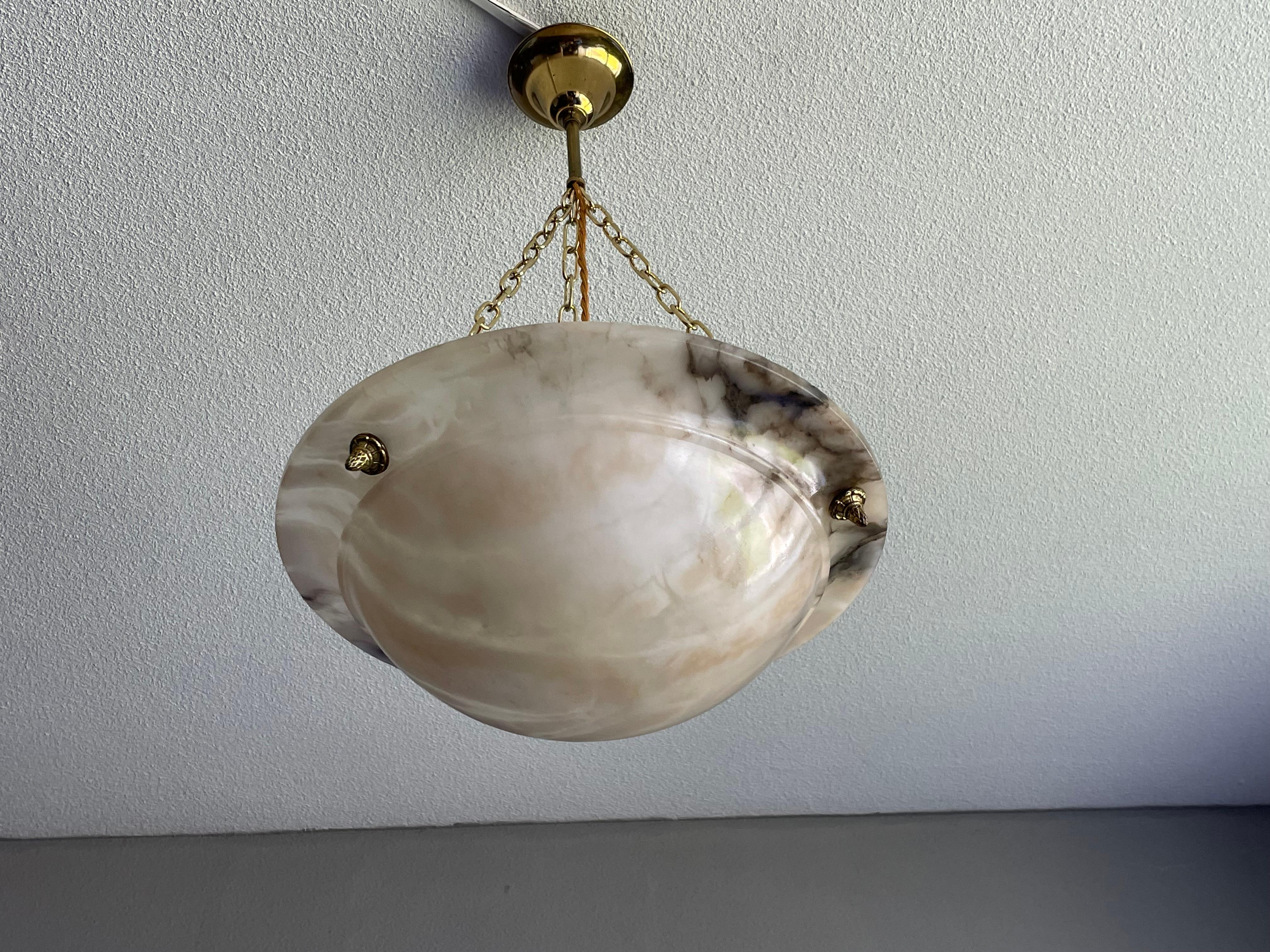 Beautiful Antique Alabaster and Brass French Art Deco Pendant Light / Chandelier 3