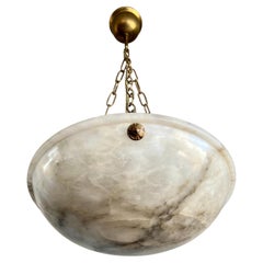 Beautiful Antique Alabaster and Brass French Art Deco Pendant Light / Chandelier