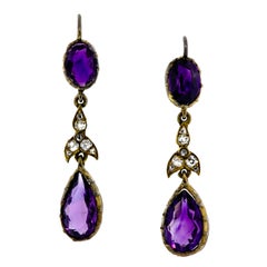 Beautiful Antique Amethyst and Diamond Earpendants