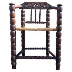 Beautiful Antique Arm Chair, Oak and Rush