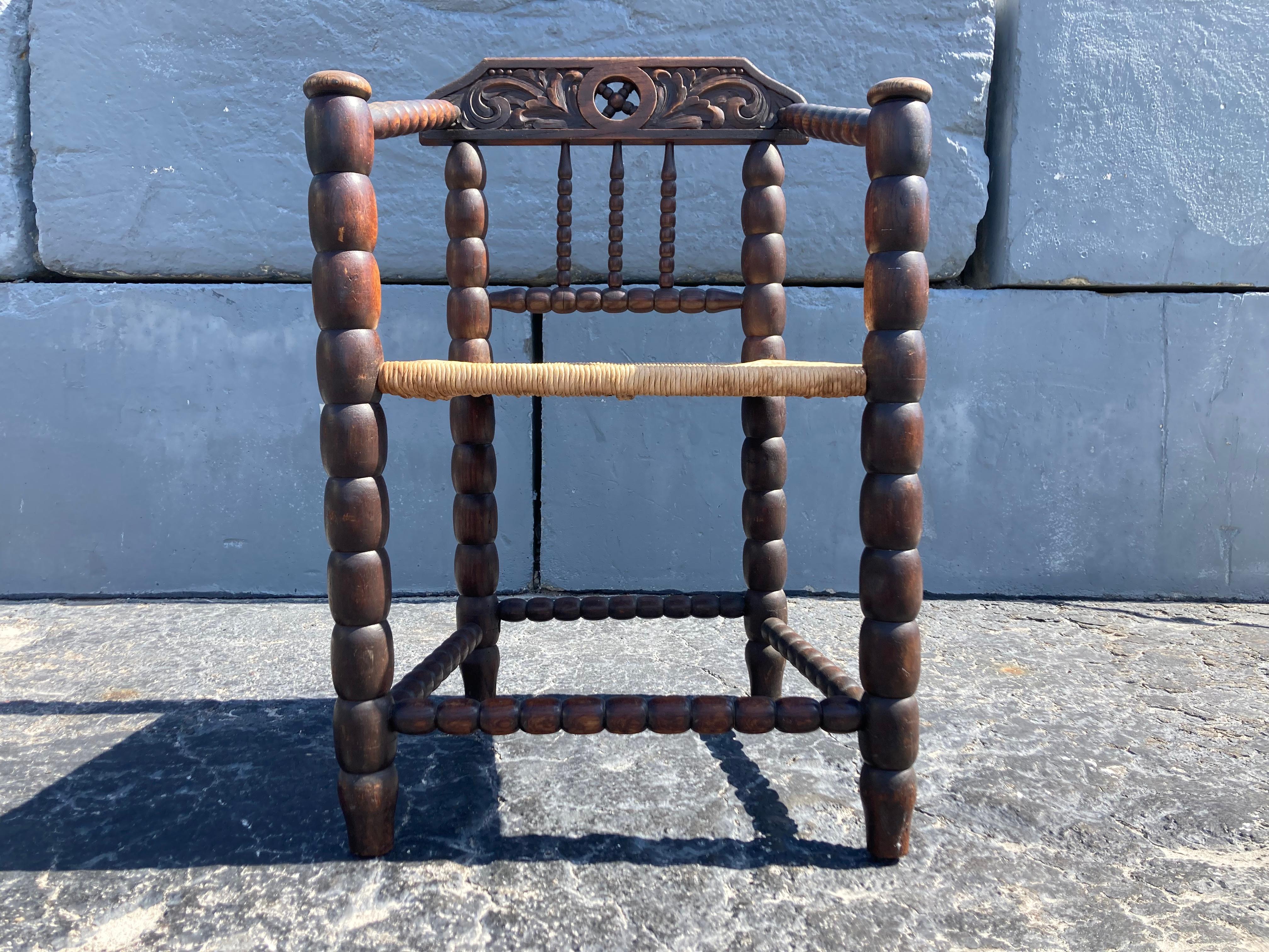 Beautiful Antique Arm Chair, Oak and Rush For Sale 6