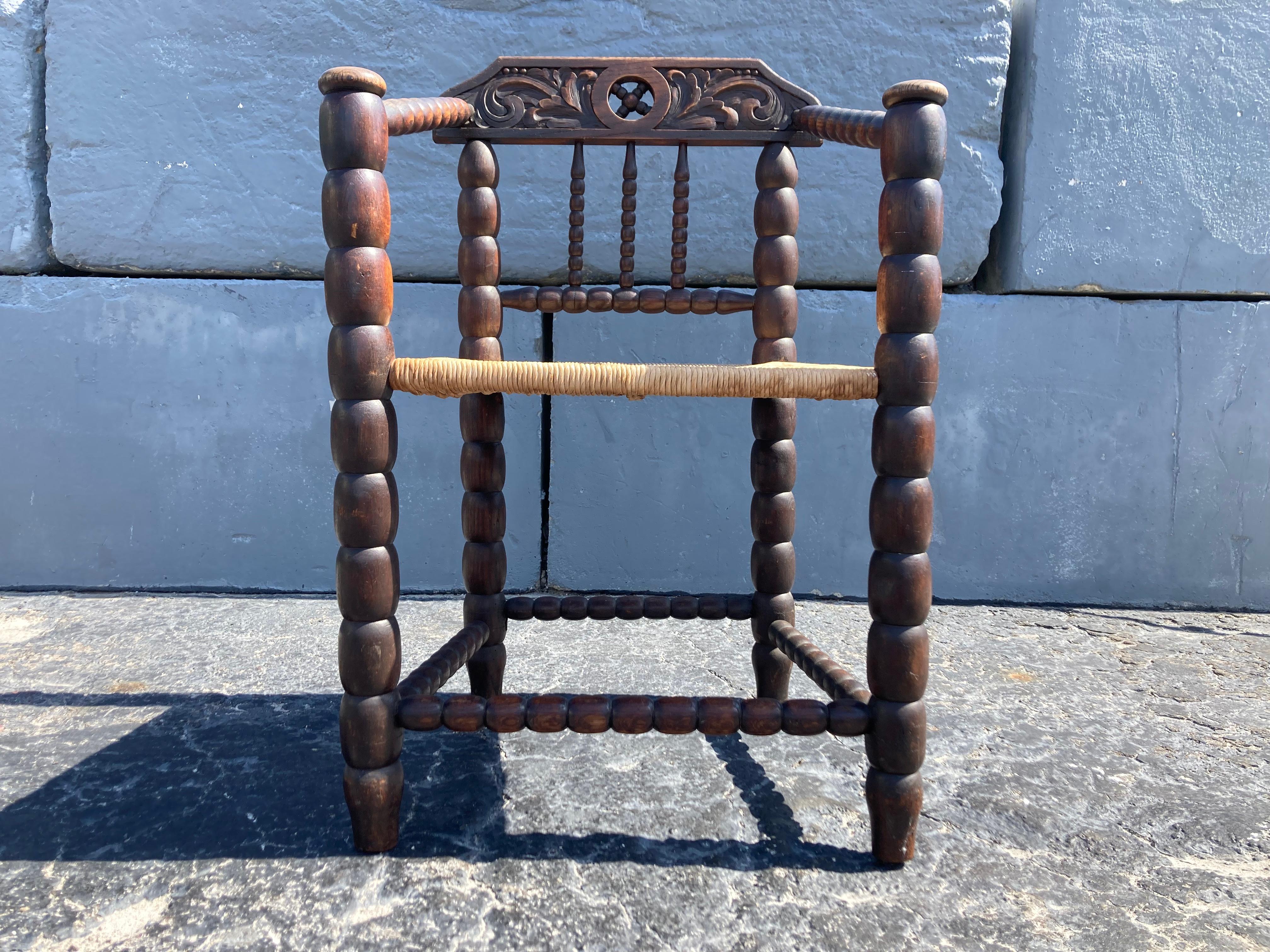 Beautiful Antique Arm Chair, Oak and Rush For Sale 1