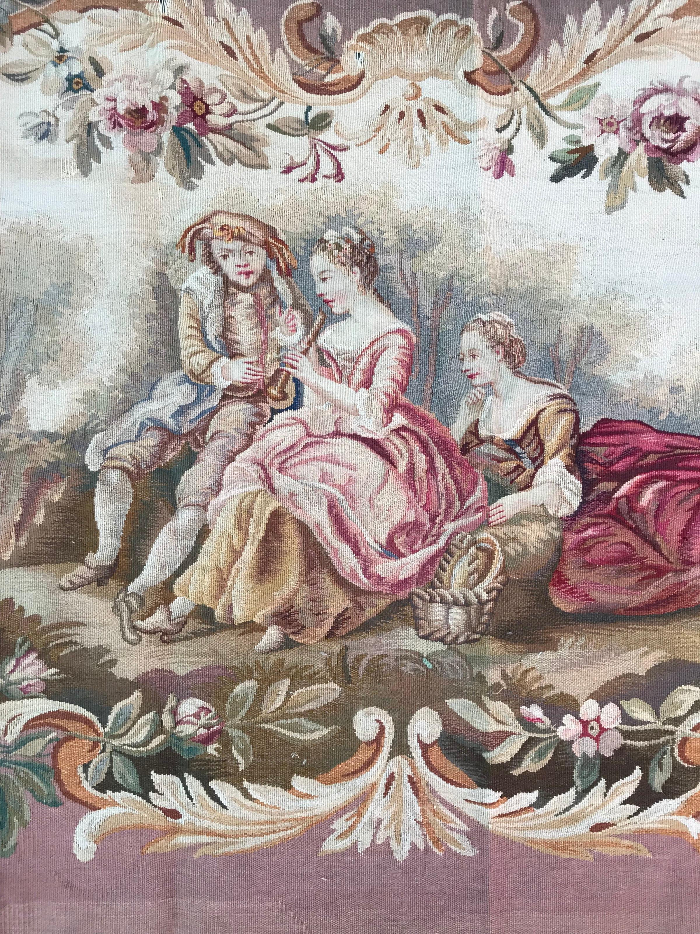 Beautiful Antique Aubusson Sofa Tapestry 5