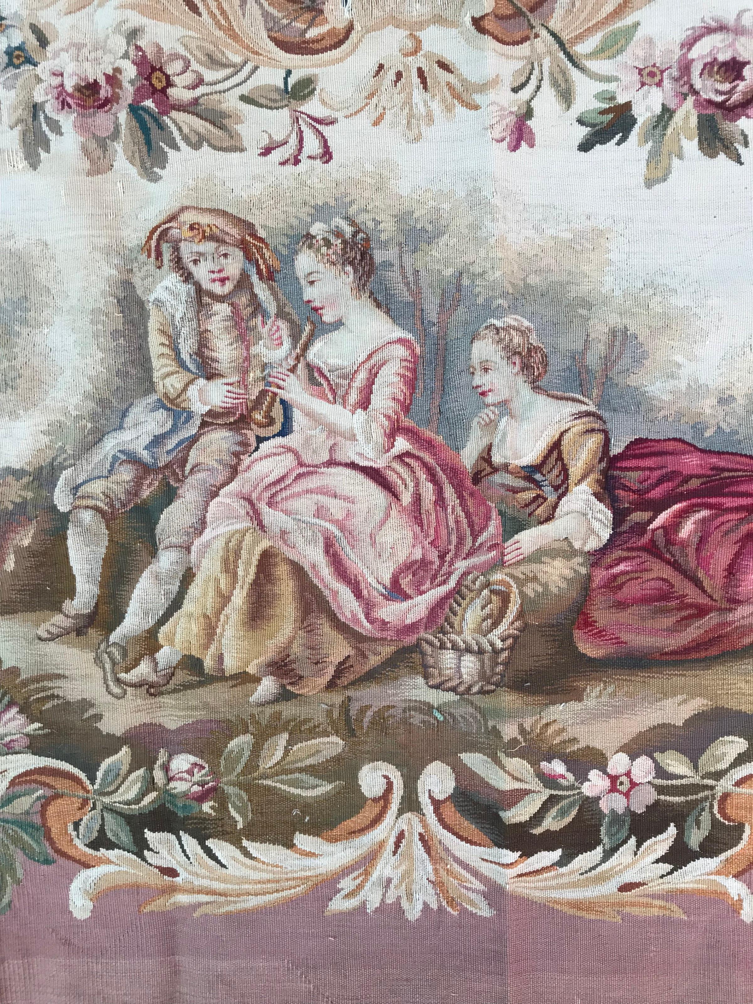 Beautiful Antique Aubusson Sofa Tapestry In Good Condition In Saint Ouen, FR