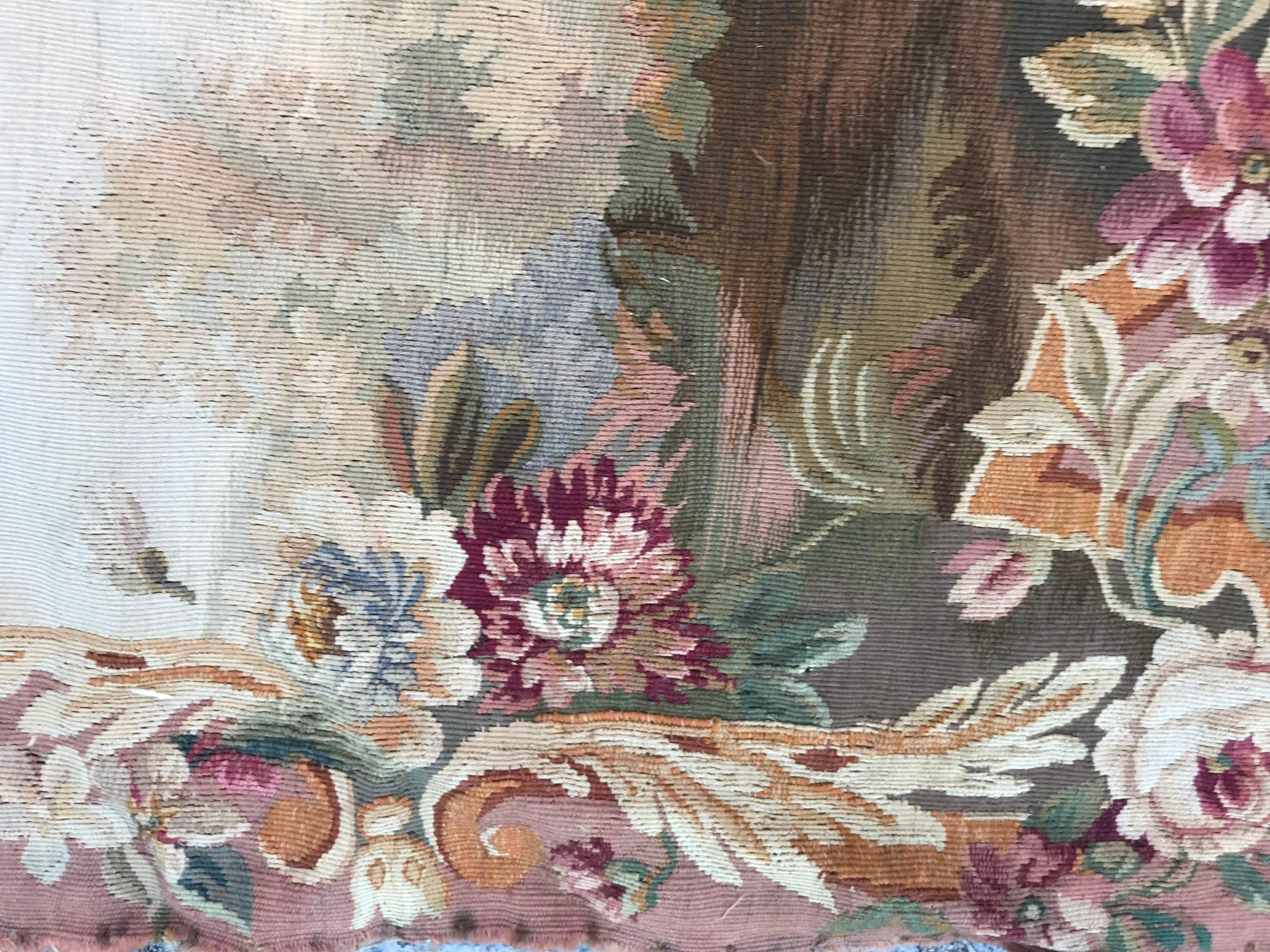 Beautiful Antique Aubusson Sofa Tapestry 1